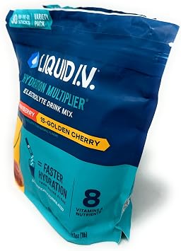 Liquid I.V. Hydration Multiplier, 30 Individual Serving Stick Packs in Resealable Pouch Flavor : Golden Cherry & Strawberry (2), 2.7 pounds