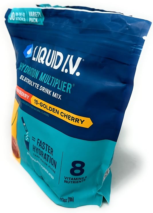 Liquid I.V. Hydration Multiplier, 30 Individual Serving Stick Packs in Resealable Pouch Flavor : Golden Cherry & Strawberry (2), 2.7 pounds