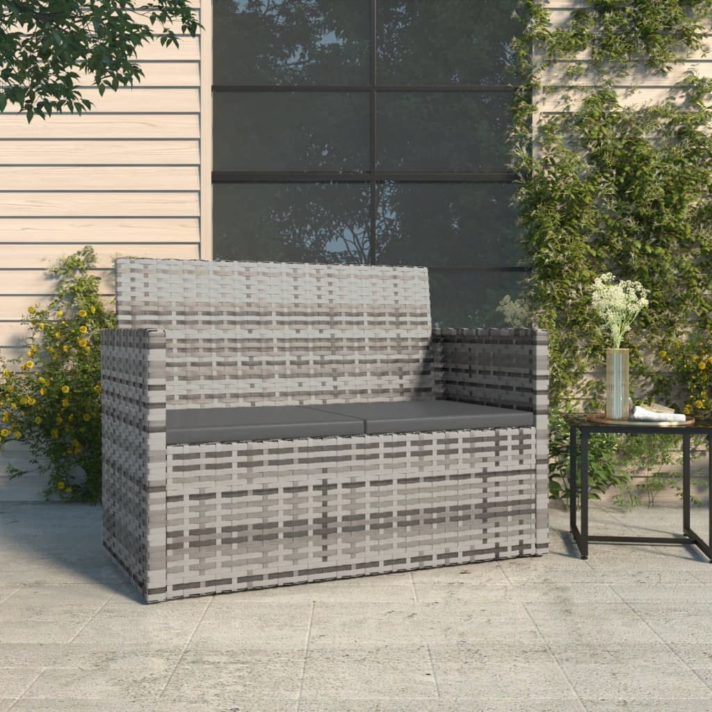 vidaXL Ławka ogrodowa z poduszkami, szara, 105 cm, polirattan