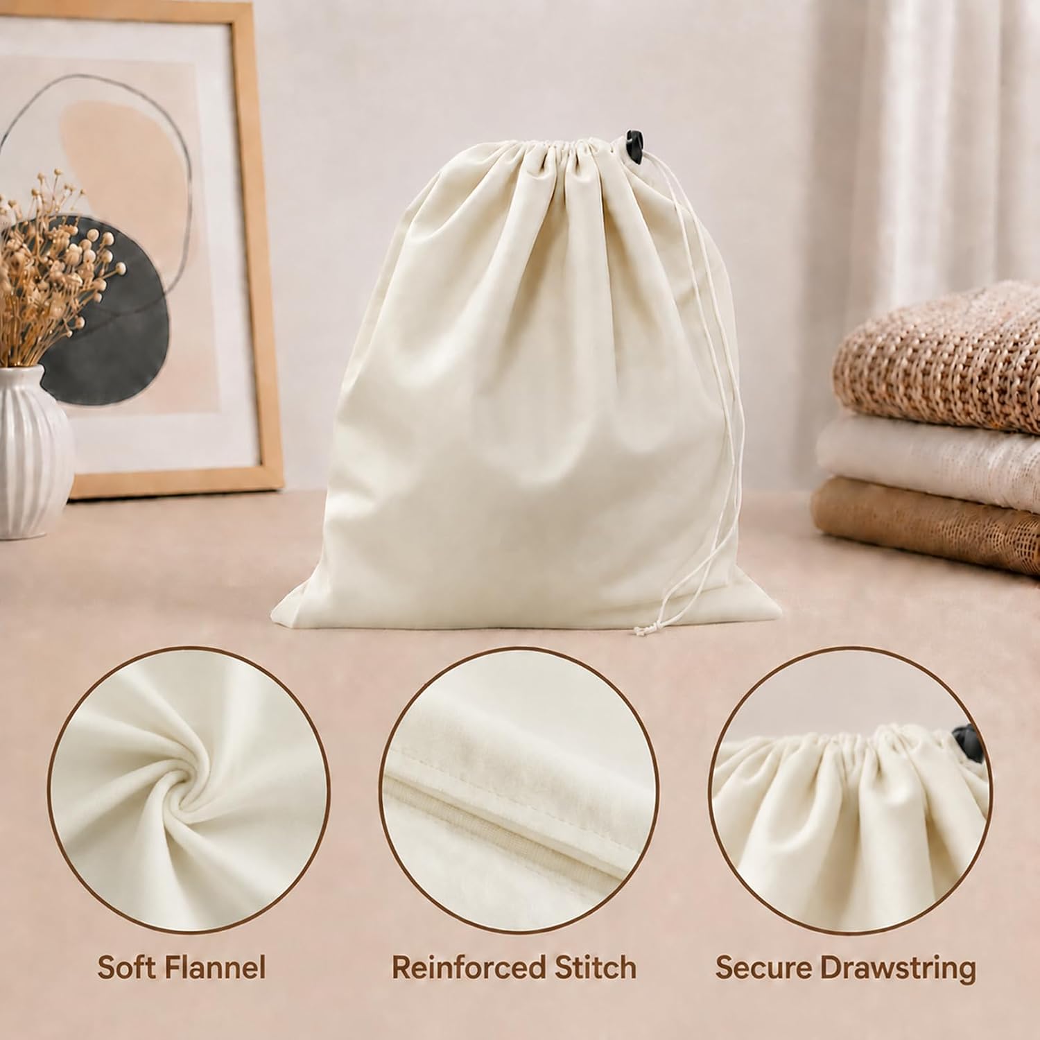 4Pack Travel Shoe Bags for Packing,Shoe Dust Bag,17.7x13.8In,Beige