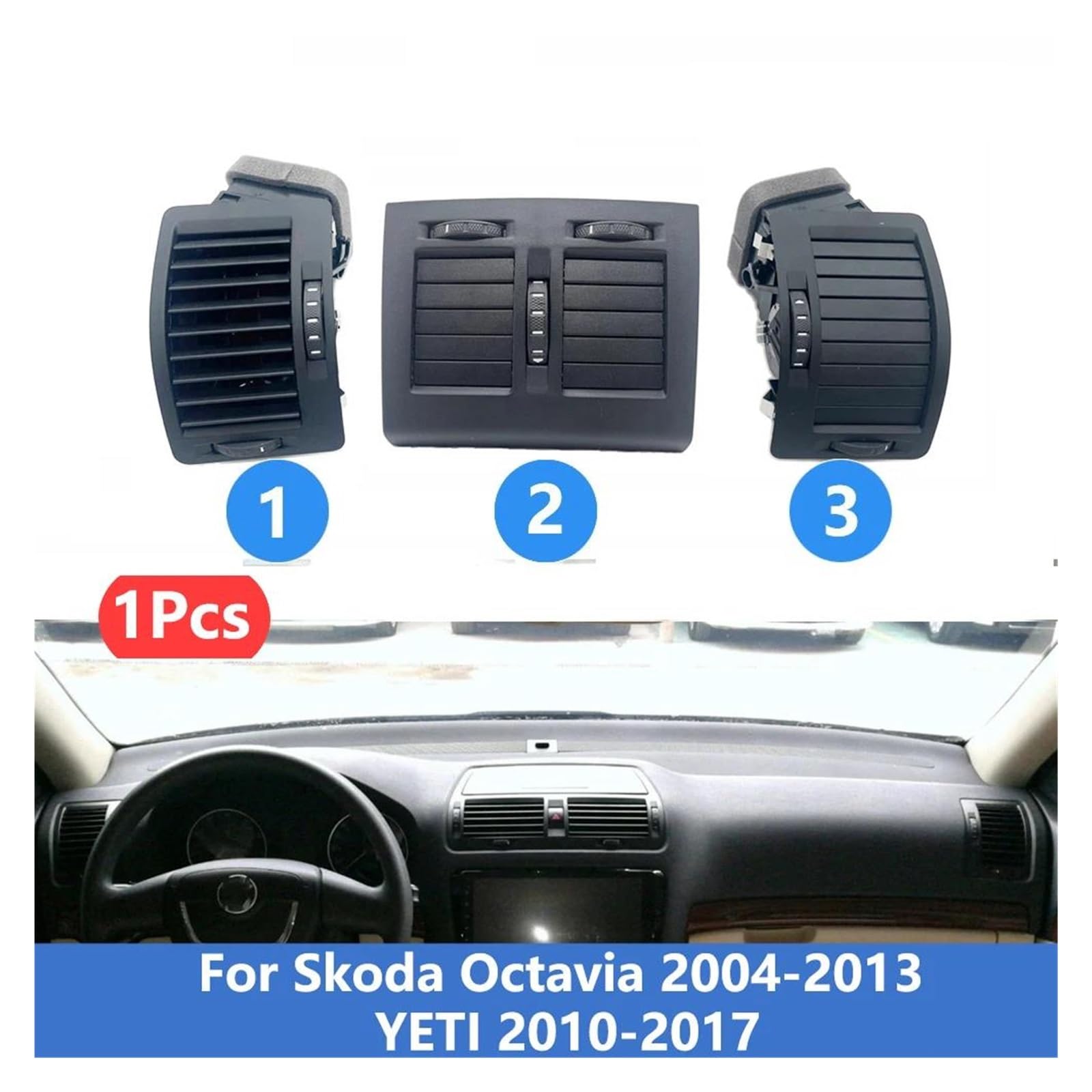 Zamiennik kratki wentylacyjnej wylotu powietrza dla Skoda dla Octavia 1999-2015 Klimatyzacja Outlet Center Vent Assembly 1ZD819203 Akcesoria samochodowe Otwory wentylacyjne konsoli środkowej (prawy)