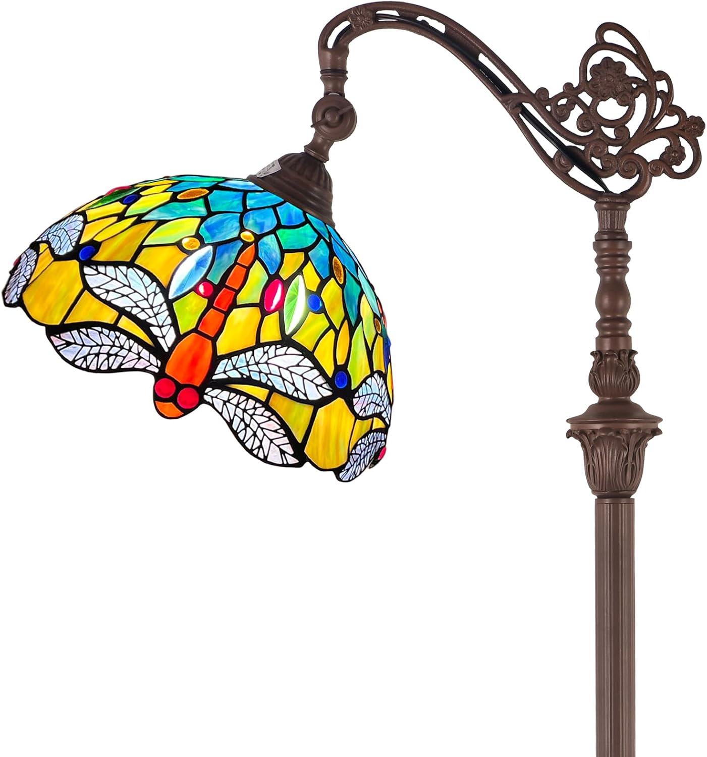 Capulina Tiffany Lamp Stained Glass Floor Lamp 62 Inches Tall Blue Orange Dragonfly Arched Adjustable Angle Tiffany Style Reading Floor Lamp for Living Room Bedroom Home Office