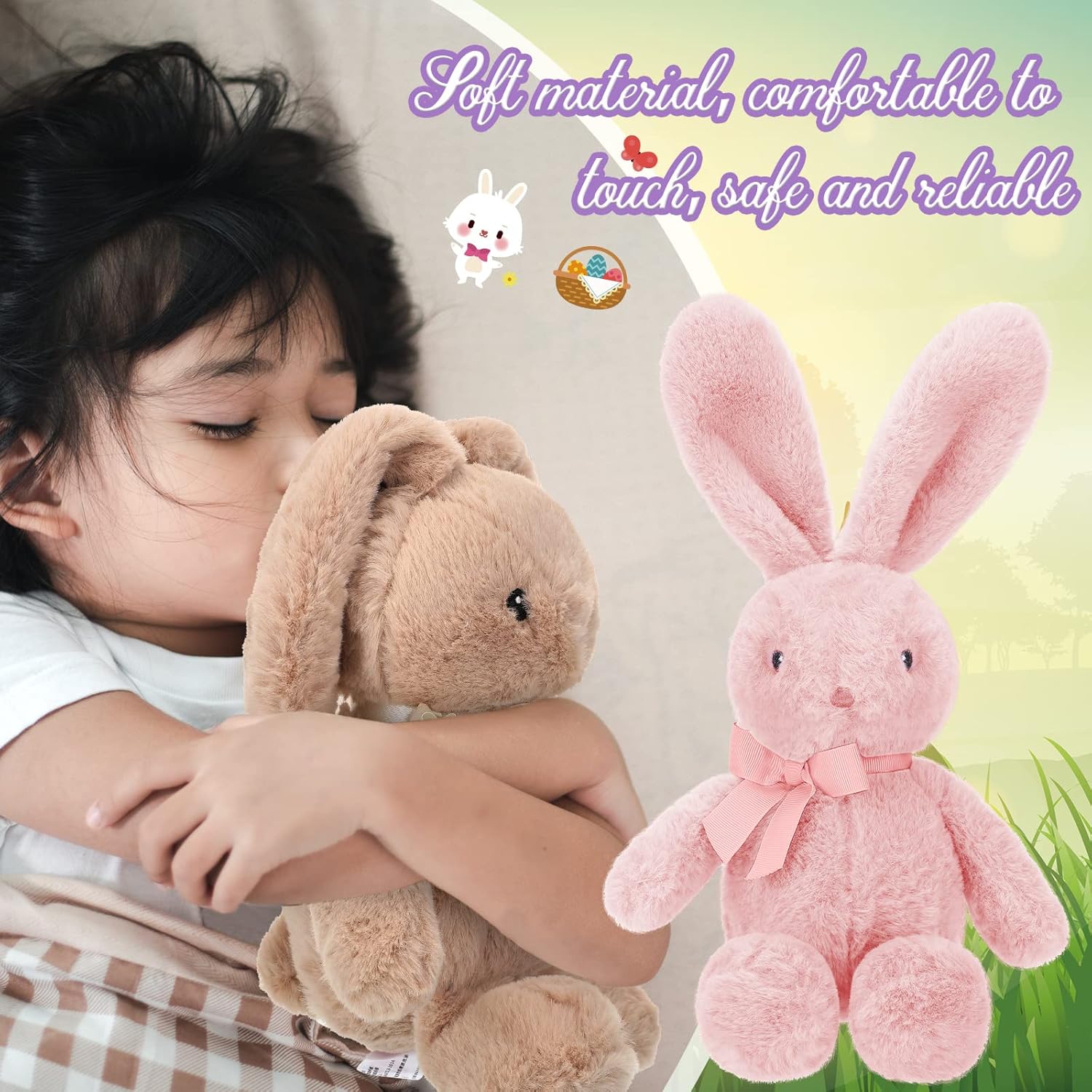 Sanwuta 5 Pcs Easter Bunny Stuffed Animal Bulk Cute Rabbits Plush Toys Easter Bunny Gift Easter Basket Eggs Filled Stuffers for Boys Girls (Classic Style)