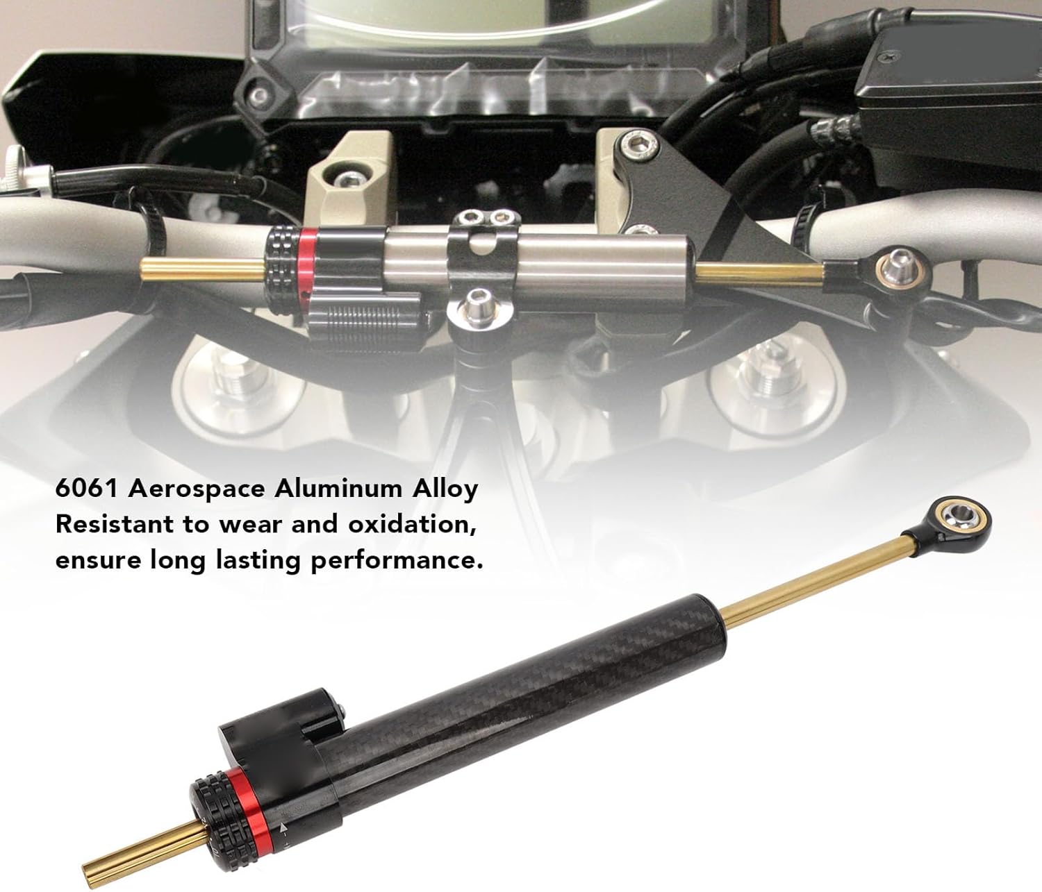 Universal Motorcycle Steering Damper 16 Damping Adjustment Gears 120mm Travel 6061 Aerospace Aluminum Motorbike Steering Damper Stabilizer for Improved Handling (Carbon Fiber Look)