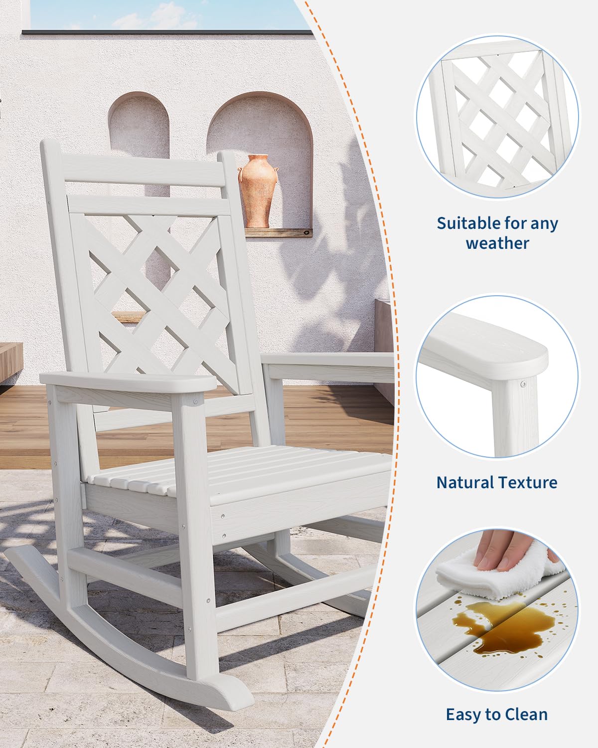Comfort Superiore - Sedia a Dondolo Da Giardino Adirondack in HDPE, Schienale Alto, Resistente Alle Intemperie, Capacità Di Carico 380 kg, Ideale Per Terrazza, Patio, Piscina o Veranda