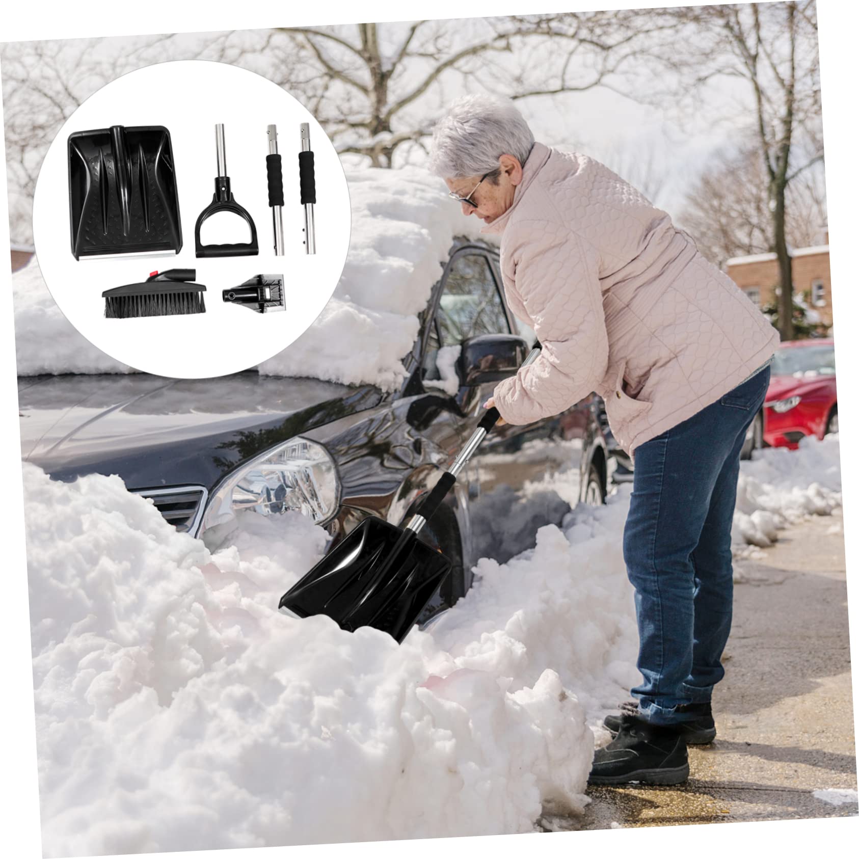 ibasenice 1Satz Multifunktionale Schneeschaufel Set für Teleskop Eiskratzer und Schneebürste Platzsparend und Kratzfrei für Windschutzscheiben im Winter