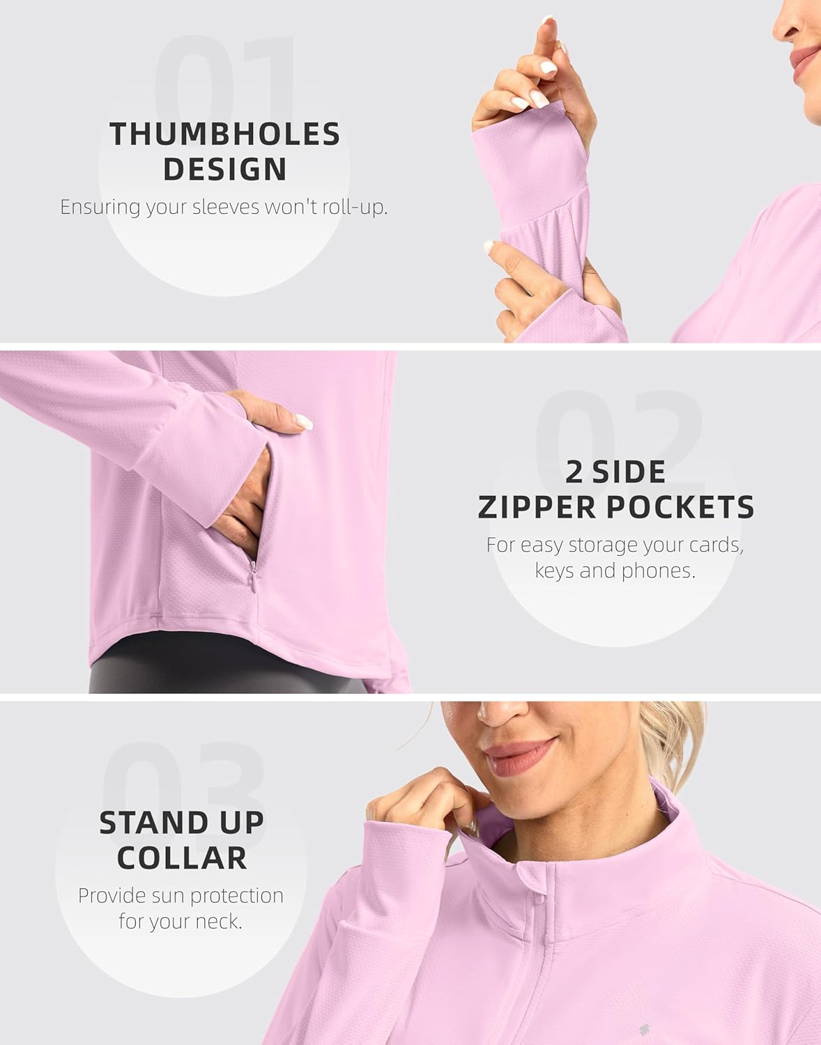 Soothfeel Women's UPF 50+ Lightweight Athletic Jackets Sun Protection Zip Up Long Sleeve Shirts Hiking Workout Outdoor Pocket - Image 4