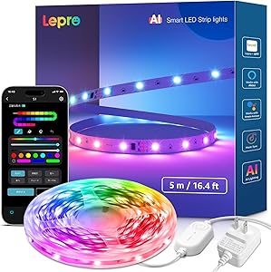 Lepro S1 AI ledテープライト 5m AI照明デザイナー MagicColor 流れるテープ クリスマス 1600万色 調光調色 Alexa/Google Home対応 音楽同期 150連 スマート テープライト WiFi/Bluetooth対応 虹色 アドレサブル RGB 間接照明 両面テープ付 DIY 非防水【Leproアプリ アカウント登録要】[S1-5-JP]