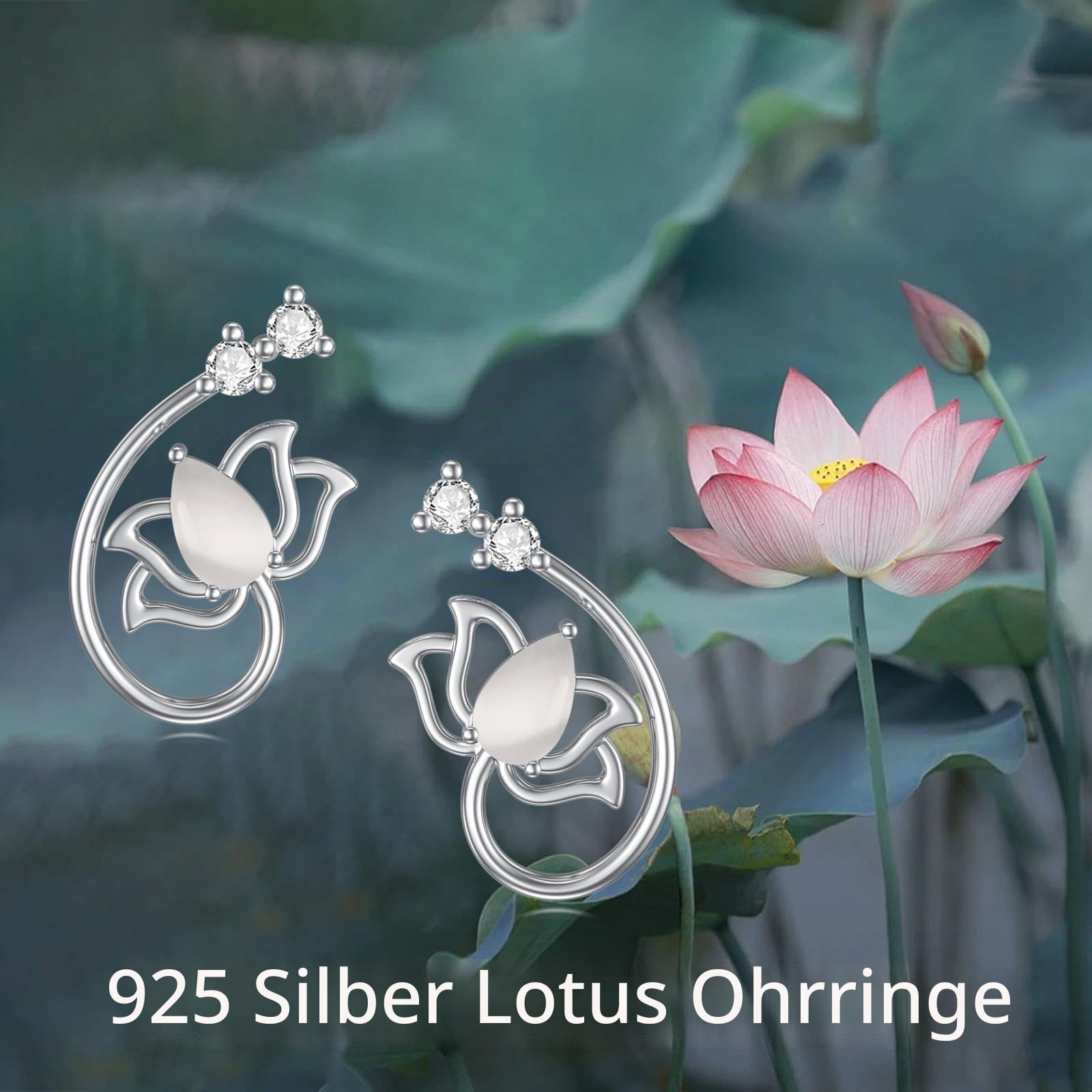 Lotus Blume Ohrringe für Damen Silber 925 Mondstein Ohrstecker Blume Knorpel Ohrringe Schmuck Geschenke für Frauen Mädchen