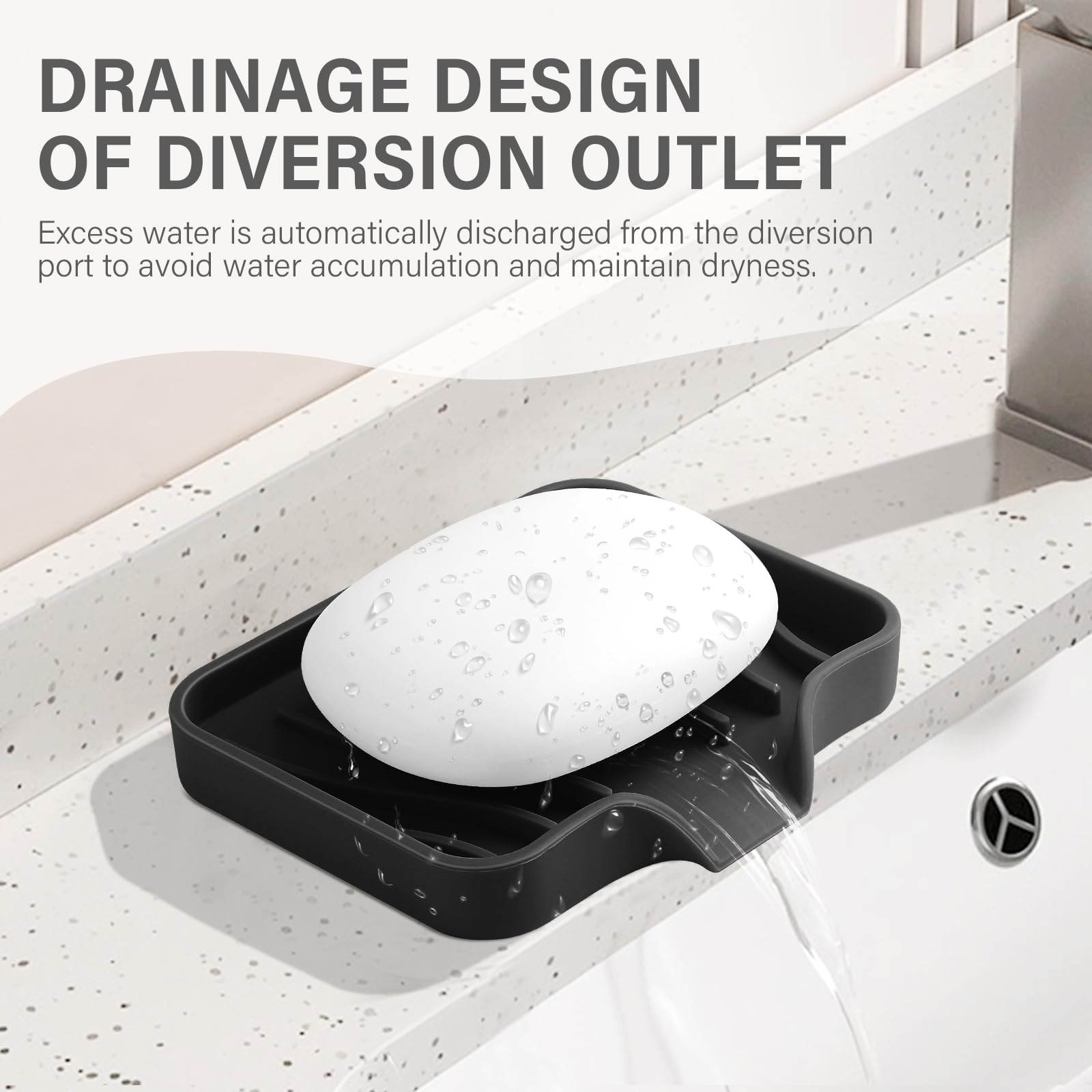 Silicone Soap Dish with Drain, SAISN Kitchen Soap Tray for Shower 2 Pack Self Draining Soap Dish Soft Bathroom Soap Holder for Kitchen Sink Flexible Portable Soap Saver (Black) - Image 3