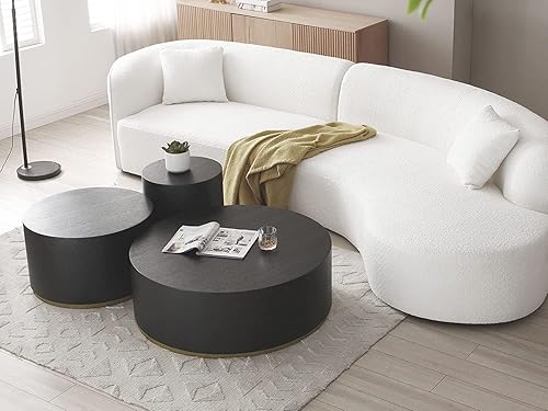 Miniatura 9 de JUSTONE Mesa auxiliar redonda, mesa auxiliar negra con parte inferior de borde dorado, mesa auxiliar redonda para sala de estar, artículos