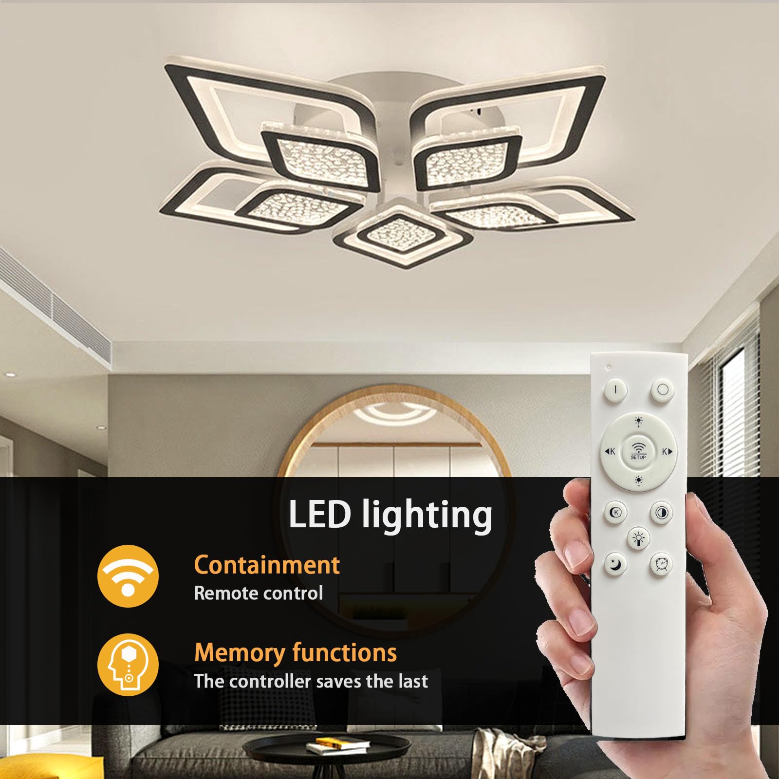 60cm Lampara Techo con APP Y Mando a Distancia Plafon Led Techo Flor Inteligente Decoración Creativa Lámpara de Techo Función de Memoria LED Regulable Embellece Dormitorio Infantil Salón-Black