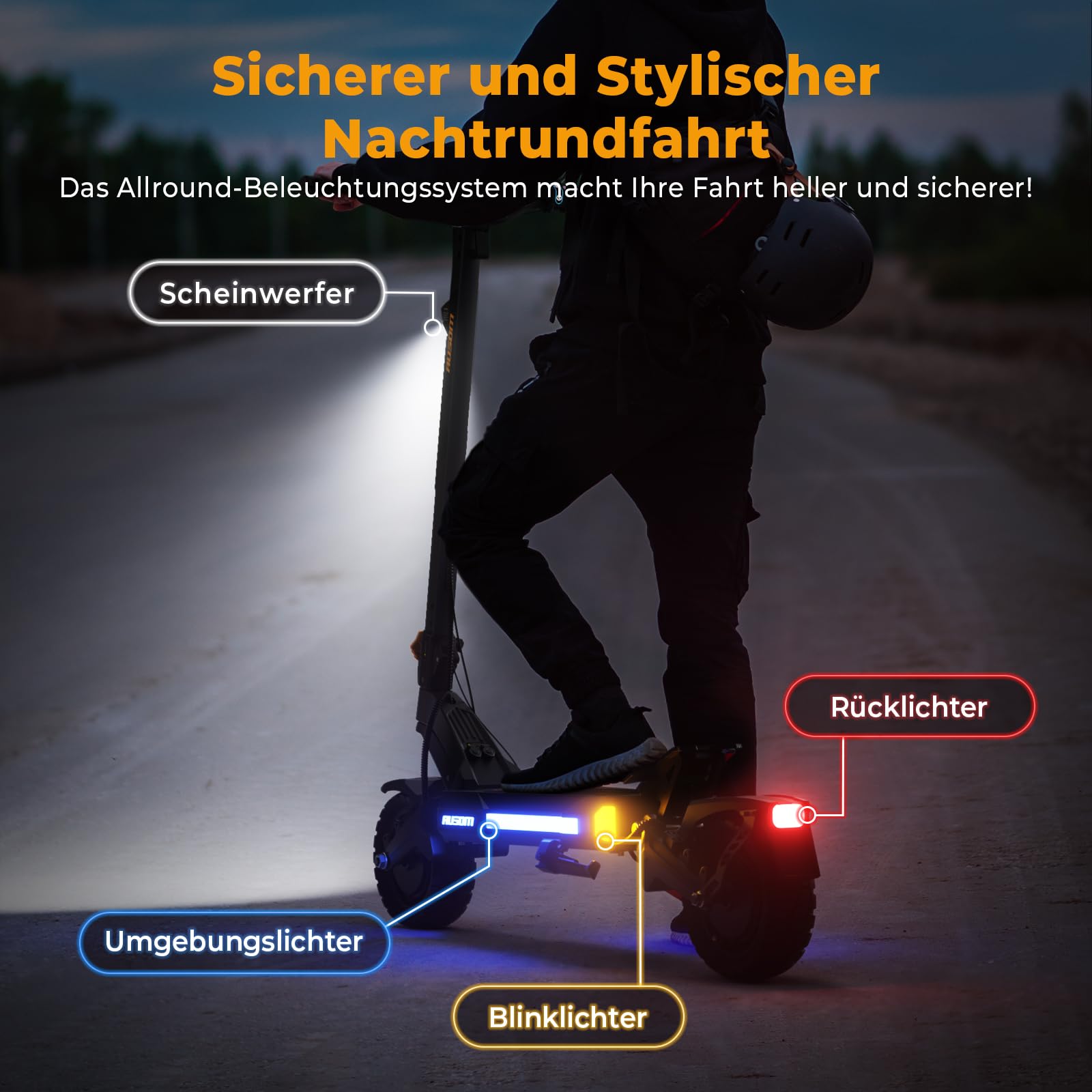 Ausom DT2 Pro E-Scooter 10'' Offroad Elektroroller mit 2200 Dual Motor, 52V 23.4Ah, 115km Reichweite, Hydraulische Doppelscheibenbremse, NFC-Diebstahlschutz – für Abenteuer & Urbanes Commuting