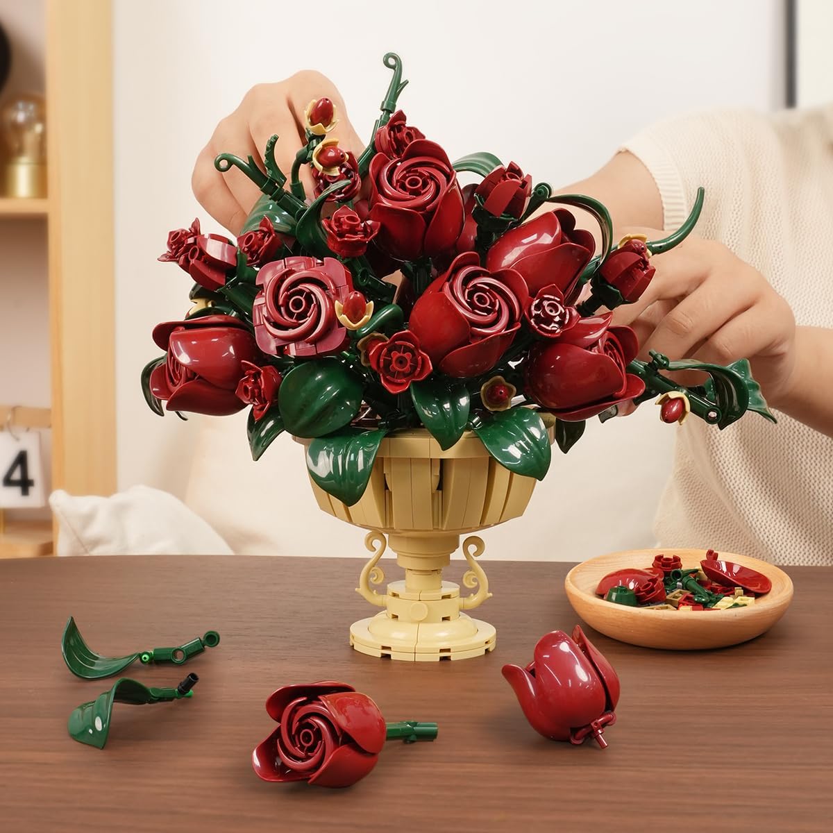 Rose Flower Building Set, 969 PCS Botanicals Flowers Bouquet Building Block Kit with Pot, Artificial Bonsai Plant Collection Office Home Decor, Birthday Gift for Adults Women Boys Girls 12+ - Image 6