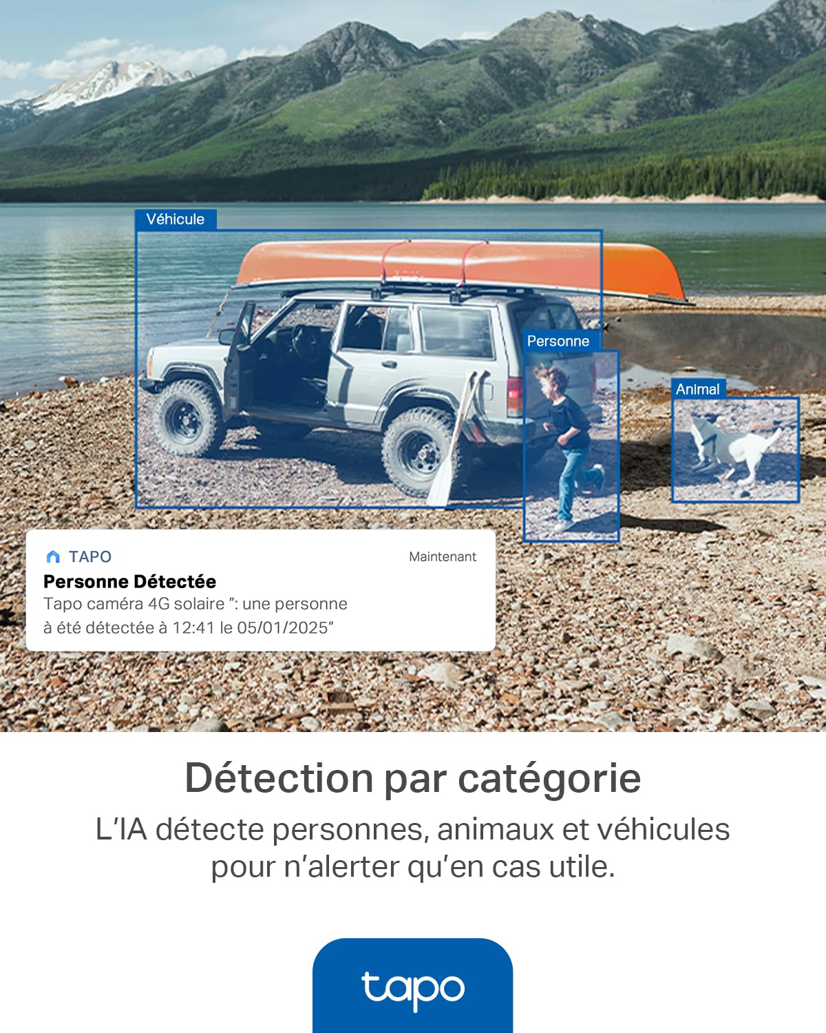 Tapo C615G KIT Caméra 4G Solaire Extérieur 2K 3MP – Caméra Surveillance 4G avec Carte SIM, Vision Nocturne Couleur, Détection IA Personne/Animal/Véhicule, Suivi 360°, Batterie & Stockage Local/Cloud