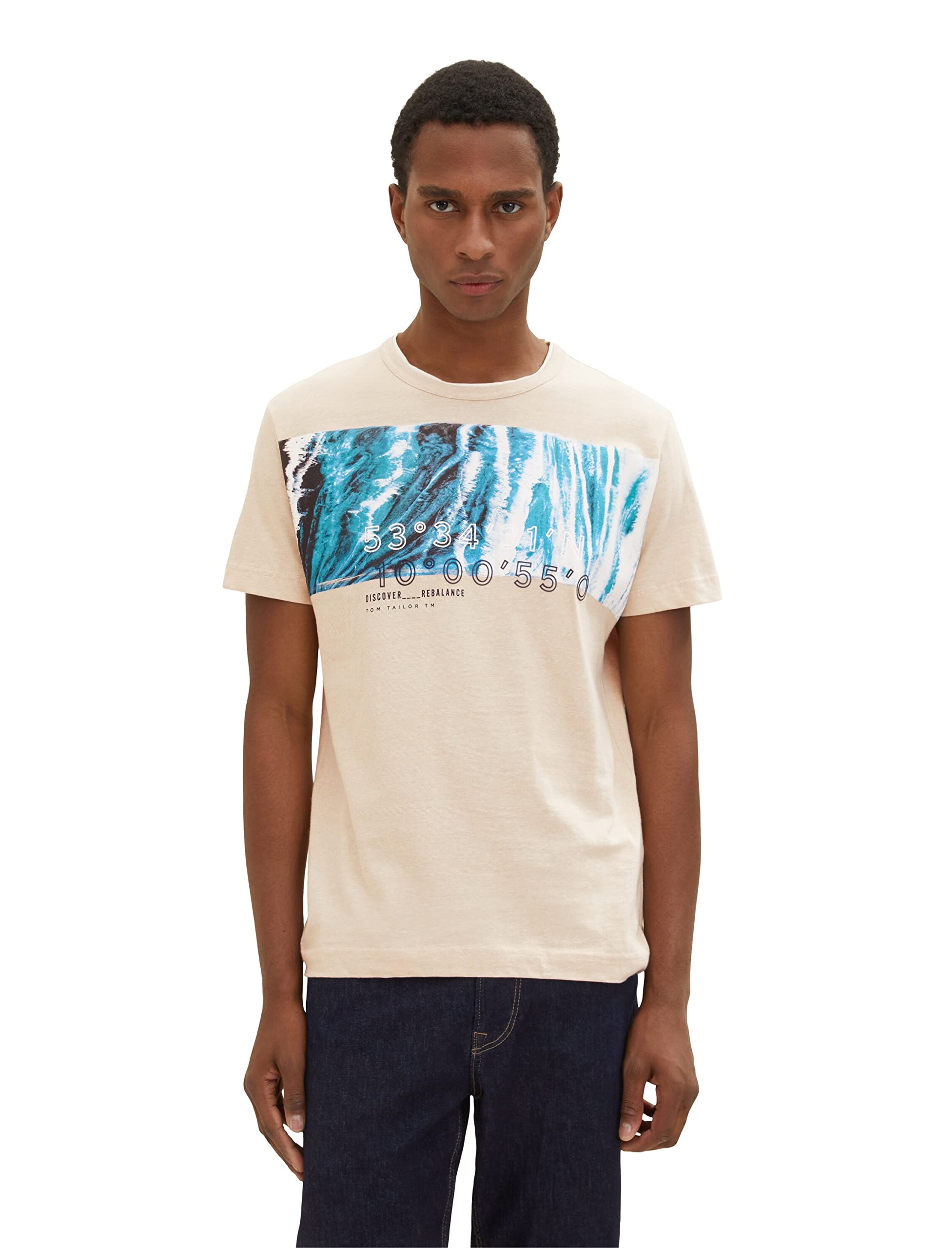 TOM TAILOR Men's T-Shirt 1035550, 31509 - Caramel Beige Fine Stripe, L