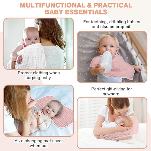 Miniatura 4 de MUKIN Juego de 6 paños de muselina para bebé, ultra suaves y absorbentes, de algodón grueso, para bebés recién nacidos, 20 x 10 pulgadas, trapos