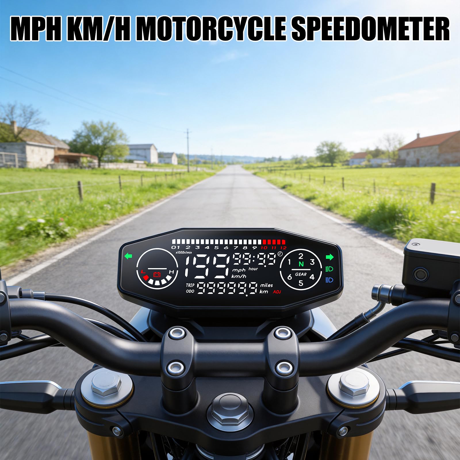 Compteur de Vitesse Numérique Universel pour Moto, Compteur de Kilomètres avec Capteur Tachymètre Numérique avec Écran LCD Odomètre, Jauge de Vitesse pour 1 2 4 Cylindres