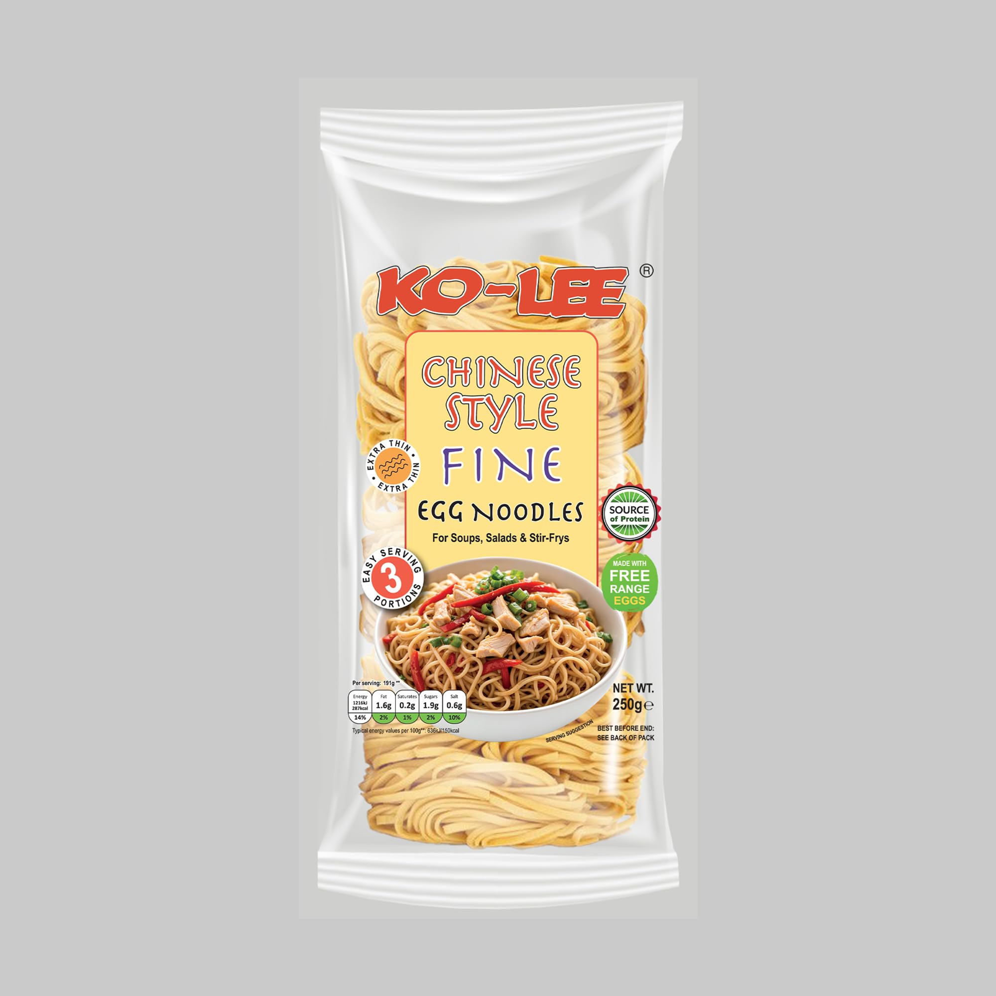 KOLEE Chinese Style Fine Egg Noodles | Made with Free Range Eggs | Source of Protein | Noodles That Inspire (Pack of 12)