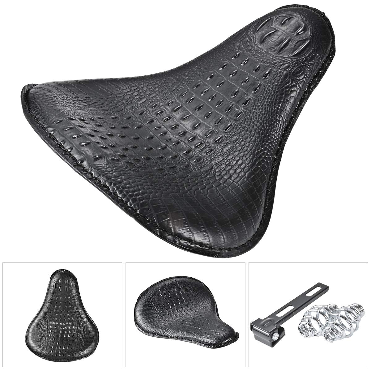 Harley Motocyklowa poduszka do siedzenia solo, czarna skóra krokodyla, torba do Harley Sportster Bobber Chopper Custom