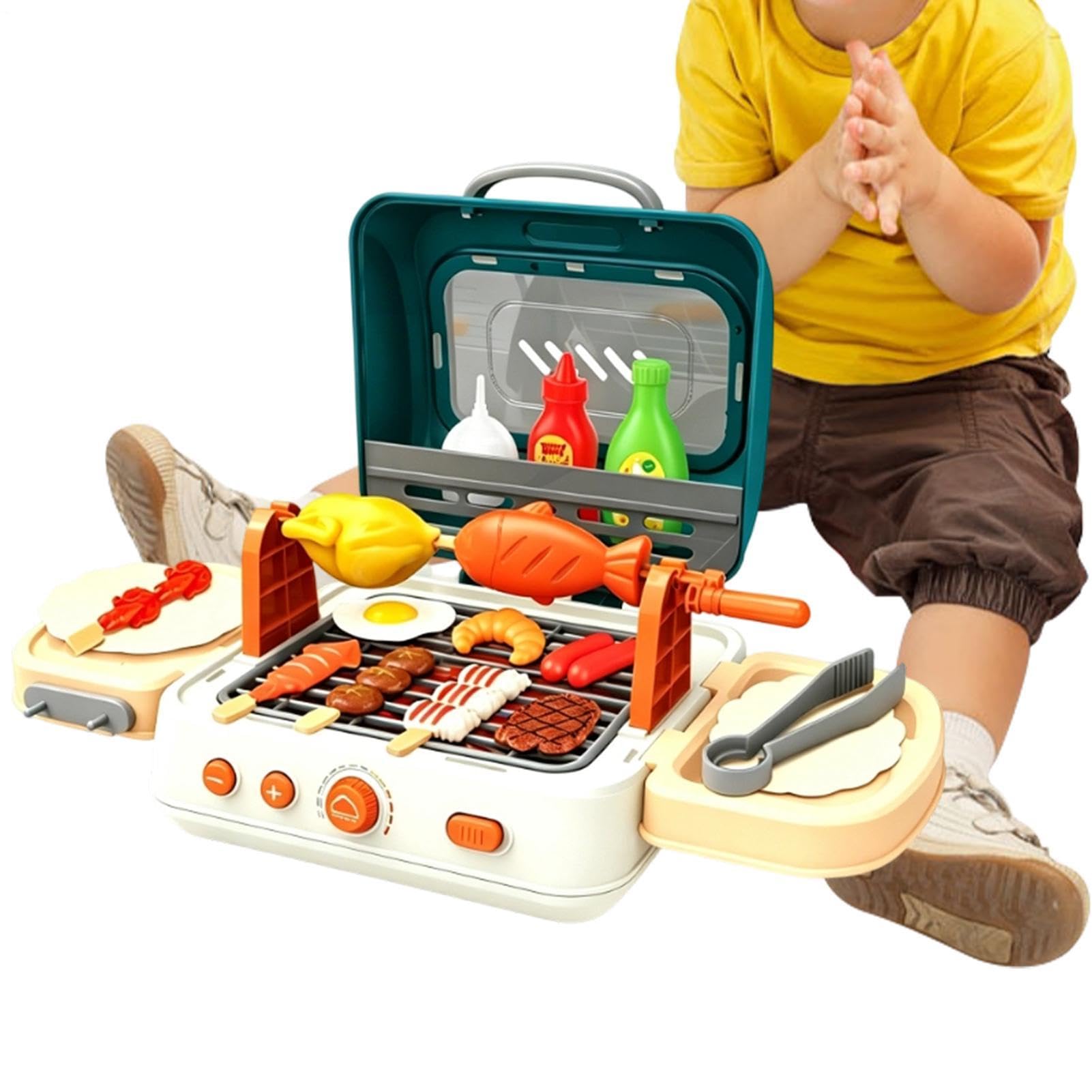 Set Giocattolo Barbecue per Bambini Set Cucina Barbecue Interattivo con | Giocattolo Cibo da Cucina Finta Per Bambini e Bambine, Viaggio, Campeggio, Festa di Compleanno