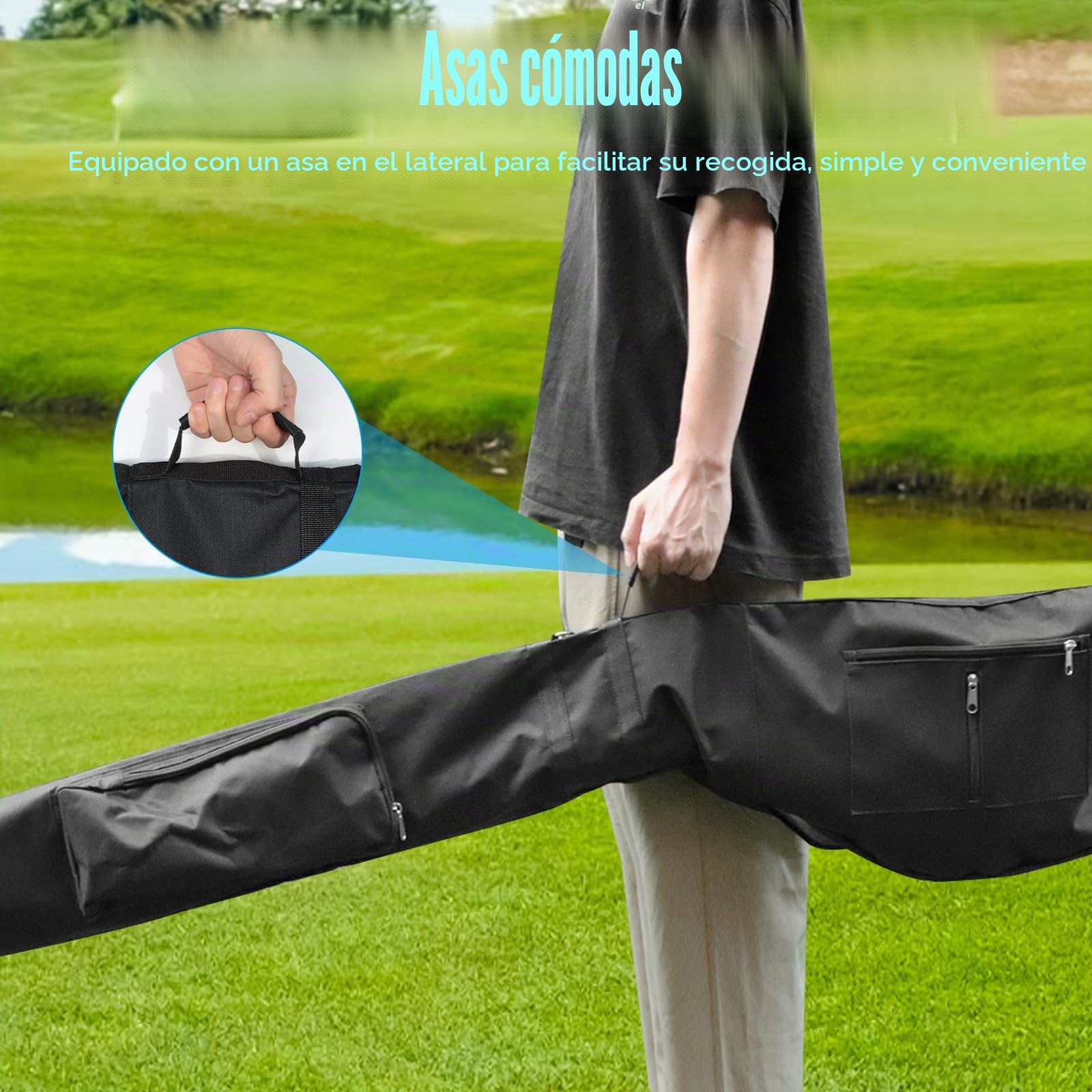 Bolsa de Viaje Plegable para Palos de Golf Impermeable Negra