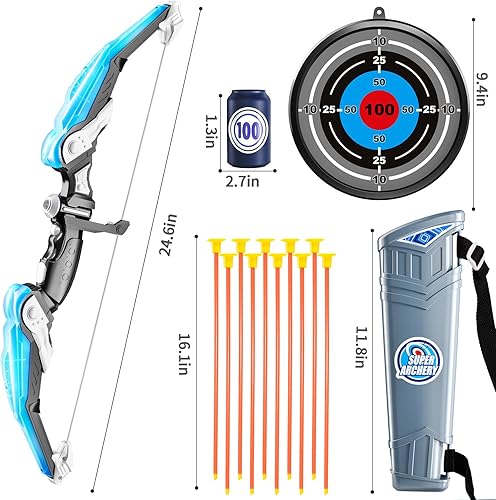Miniatura 2 de Juego de arco y flecha para niños, juego de tiro con arco con luz LED, incluye 10 flechas de ventosa, 4 objetivos y carcaj con correa de hombro, Azul