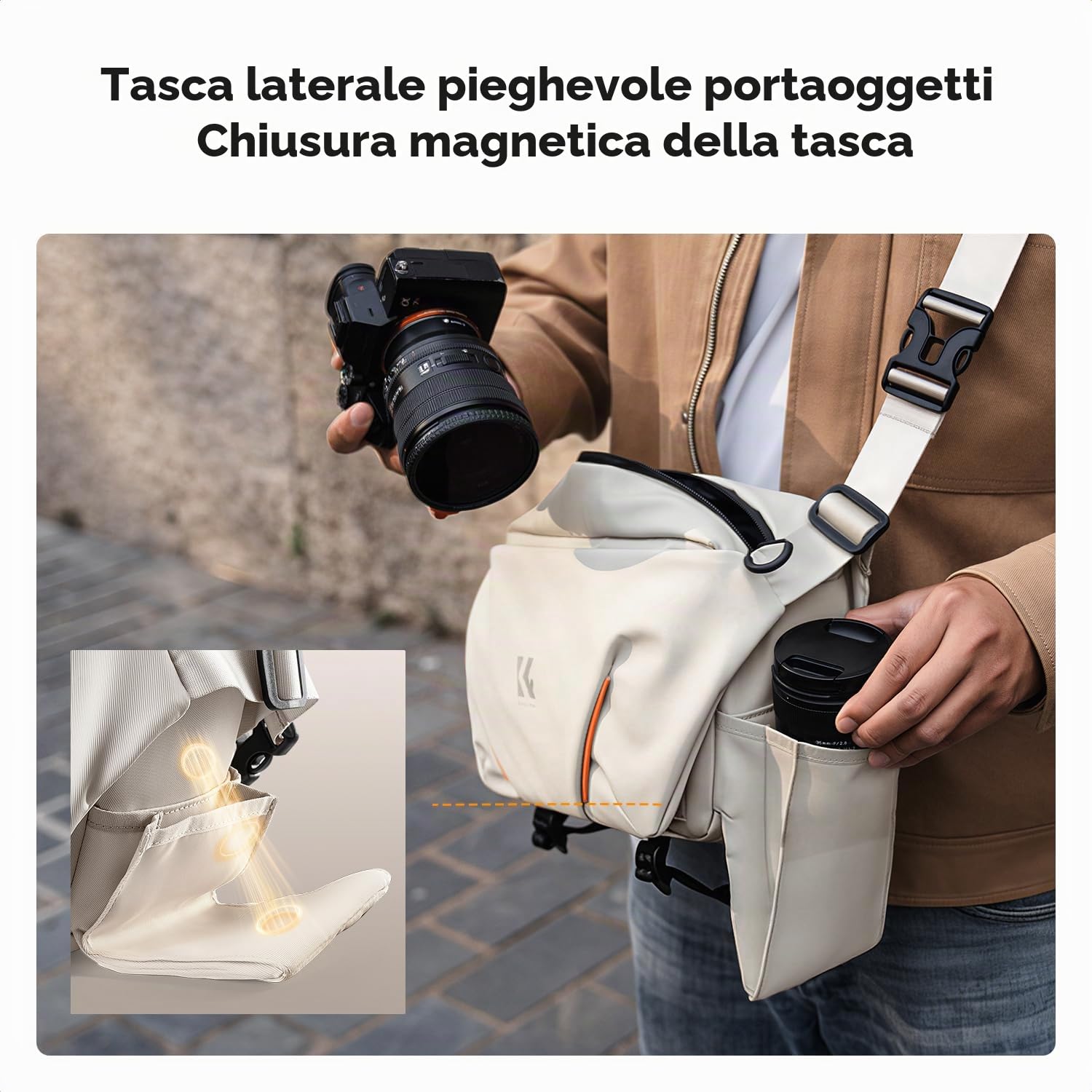 K&F CONCEPT Borsa a Tracolla per Fotocamera | tasca laterale ripiegabile, per uomo e donna, per Canon/Sony/Nikon/DSLR/mirrorless, BS19