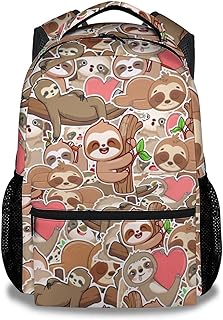 Mercuryelf Sloth Backpack for Girls Boys, 16 Inch Brown Backpacks for School Travel, Cute Lightweight Bookbag for Kids