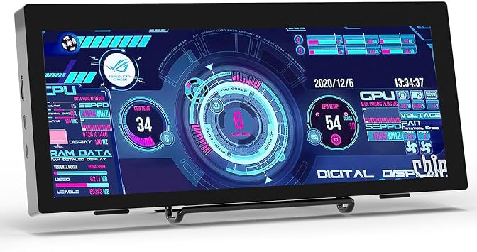 12.3 Inch IPS Stretched Bar LCD Travel Display 1920 * 720 Secondary Monitor, HDMI USBC, Mini Portable Monitor Metal Material for Laptop Computer Windows Aida64 GPU CPU RAM Monitoring,Built-in Speaker