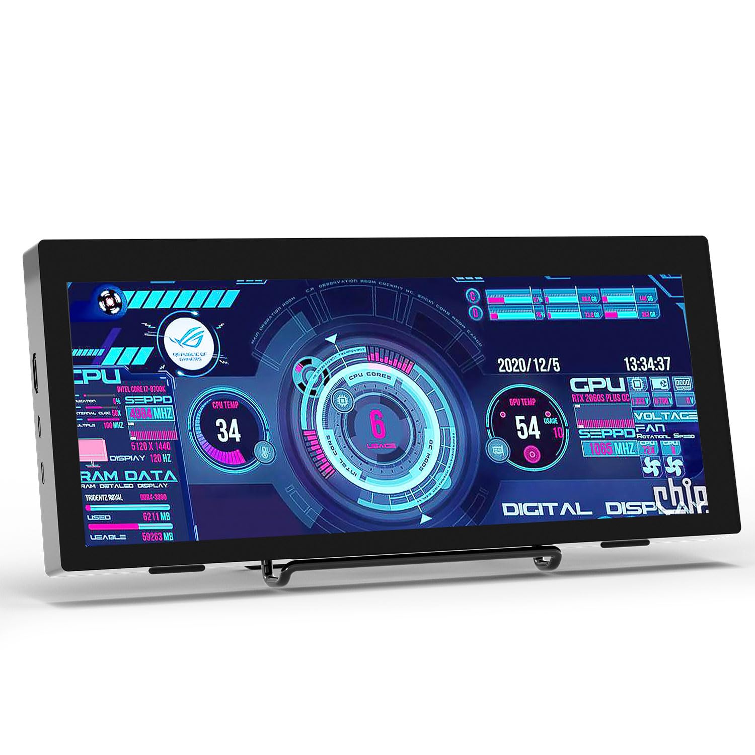Mini Monitor da 12,3 pollici, 1920x720 Formato Barra Allungata Metallo | Portatile Monitor da Viaggio IPS con Altoparlante, con VESA, HDMI, USBC, per Laptop/Computer/GPU/CPU/RAM