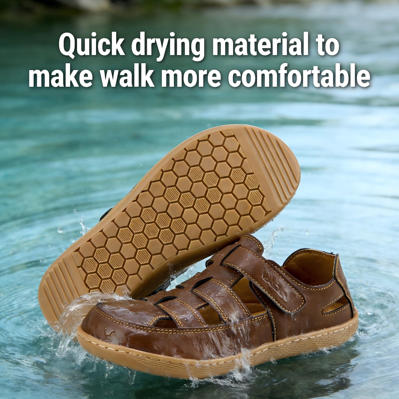 Sandalias de Hombre Cerradas de Piel Sintética con Velcro Ajustable, Cómodas para Caminar, Sandalias Pescador Transpirables para Verano y Uso Casual — view 4