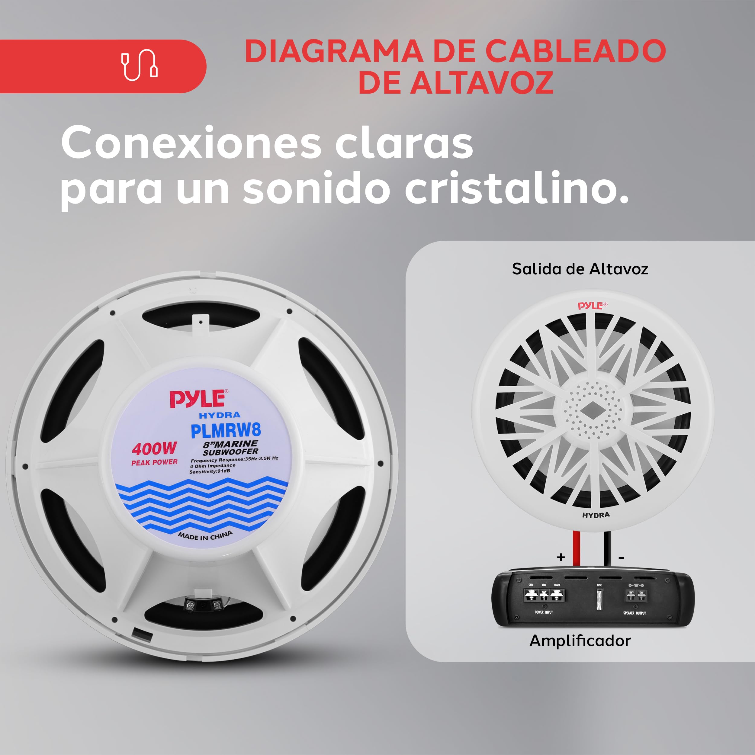 Pyle subwoofer Marino de 8”, para Exterior, 400 V, Impermeable para Sistema de Audio náutico, Montaje bajo timón o en Caja, Ideal para Barcos pequeños y vehículos acuáticos