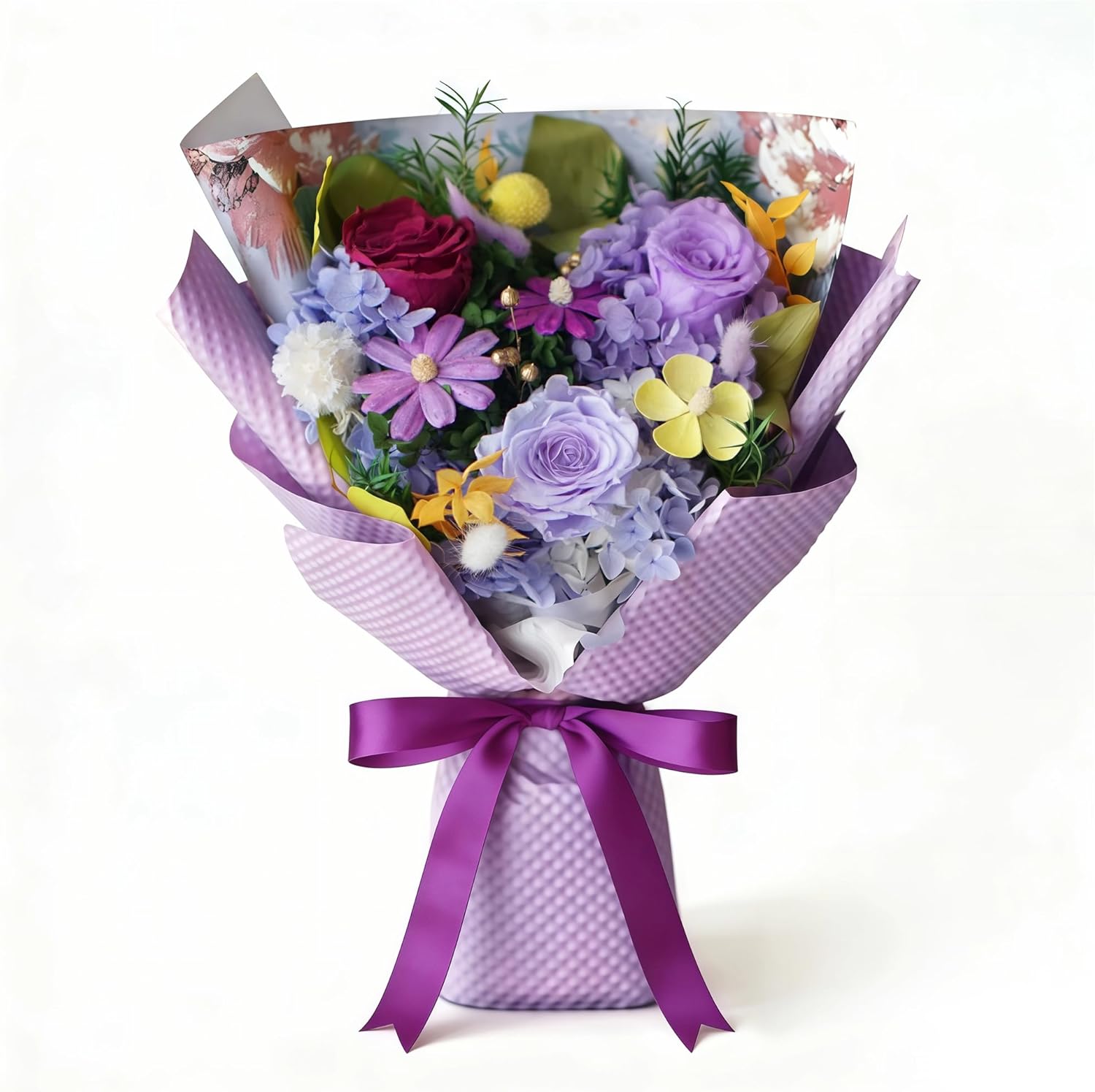 Sen Flora Forever Flowers Bouquets, 3-Piece Preserved Pink Roses Mixed Bouquet, Real Eternal Flowers for Delivery Prime, Long Lasting Flower Birthday Gifts for Her
