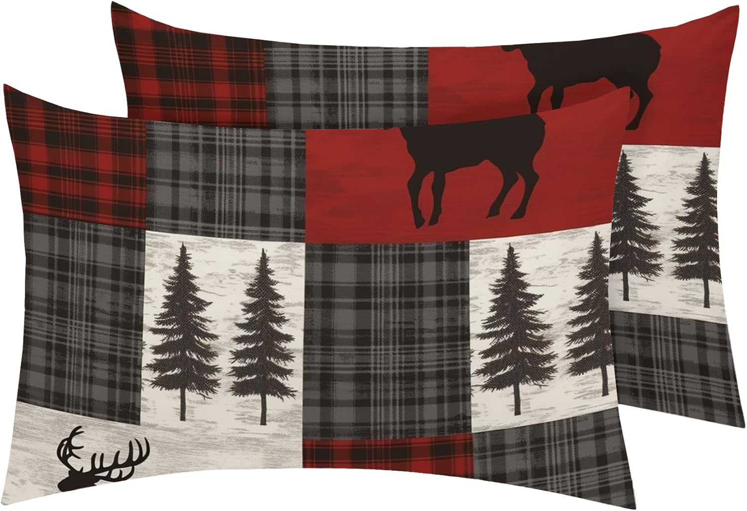 Deer Pillow Cases Standard Size Set of 2 - Soft Breathable Microfiber Pillowcases with Envelope Closure, Elk Wildlife Rustic Cabin Farmhouse Patterned Pillow Covers, Deer Decor