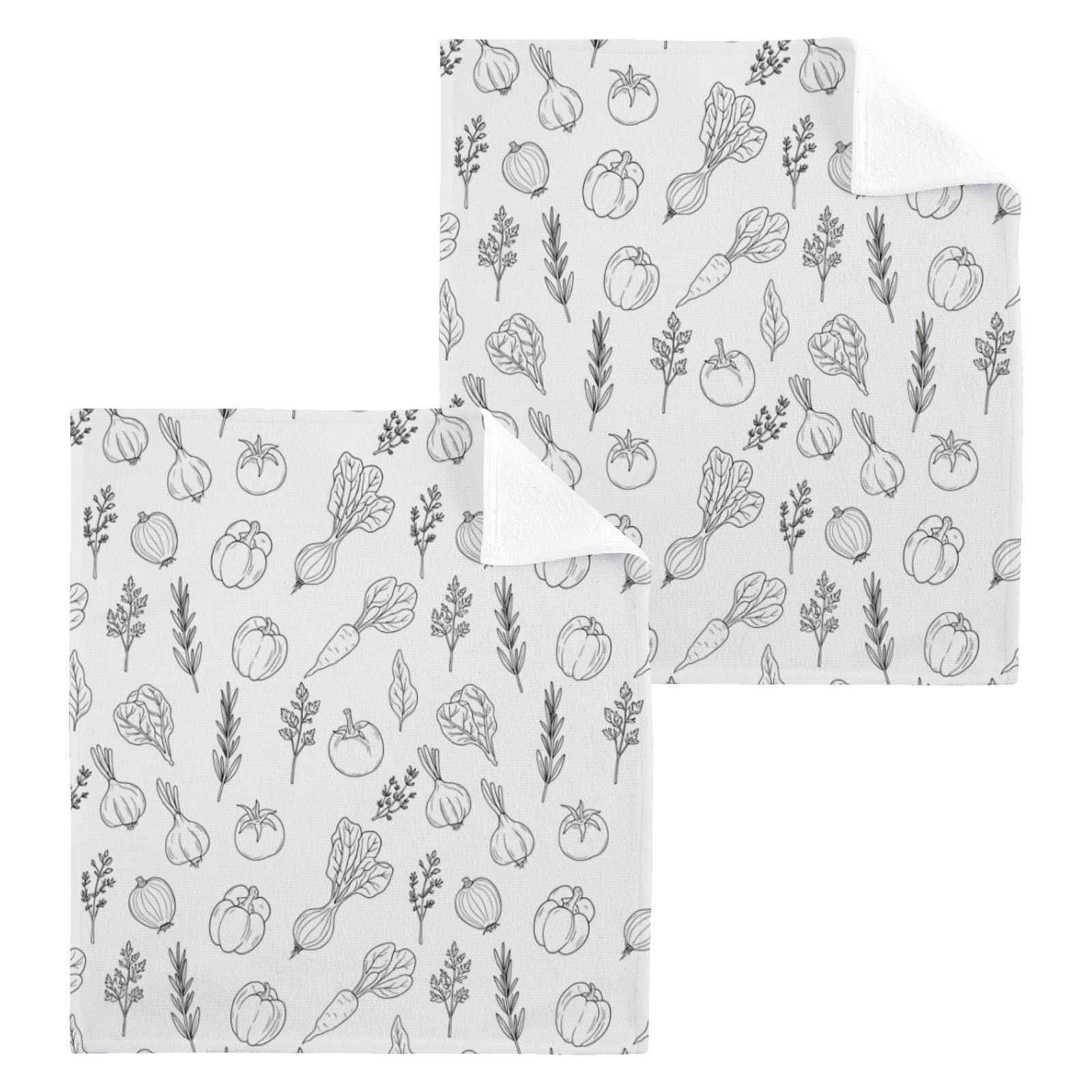 BOESI Sketch Veggie 12x12in Cotton Washcloth,Soft Absorbent Face Towel