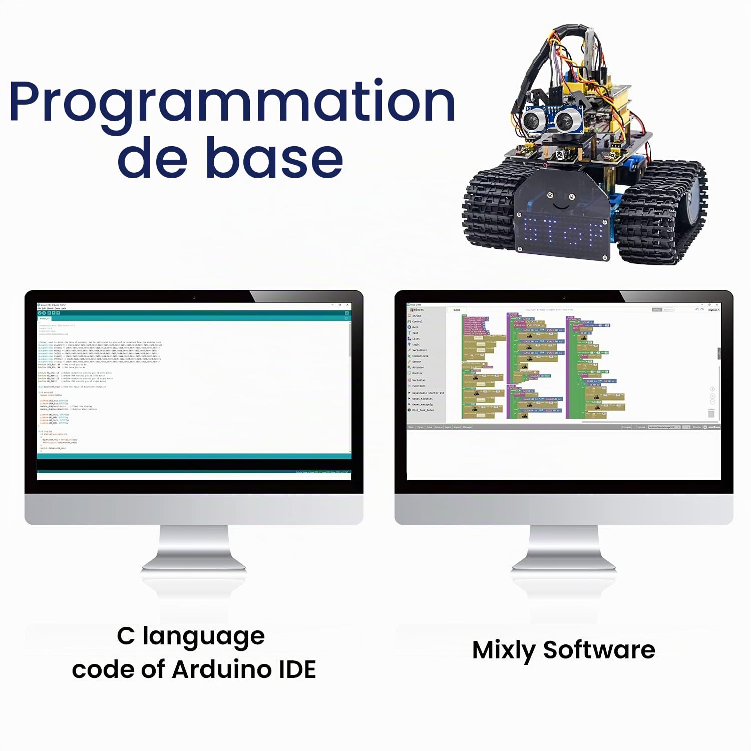KEYESTUDIO Smart Robot Tank Car Kit Compatible avec Arduino IDE Kit de Construction électronique avec microcontrôleur, Module Bluetooth, Robot de Voiture Jouet pour Enfants