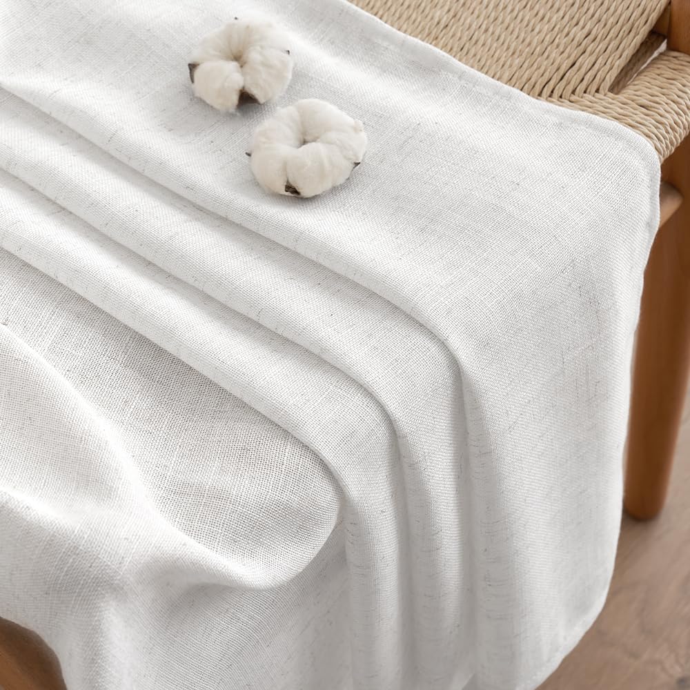 EMEMA Tende Lino Trasparente con Fettuccia Tenda a Traslucido Tenda per Interni Tende Moderne a Vela per Porte Balcone Adatte per Soggiorno Camera da Letto 2 Pannelli 140x280 cm Bianco