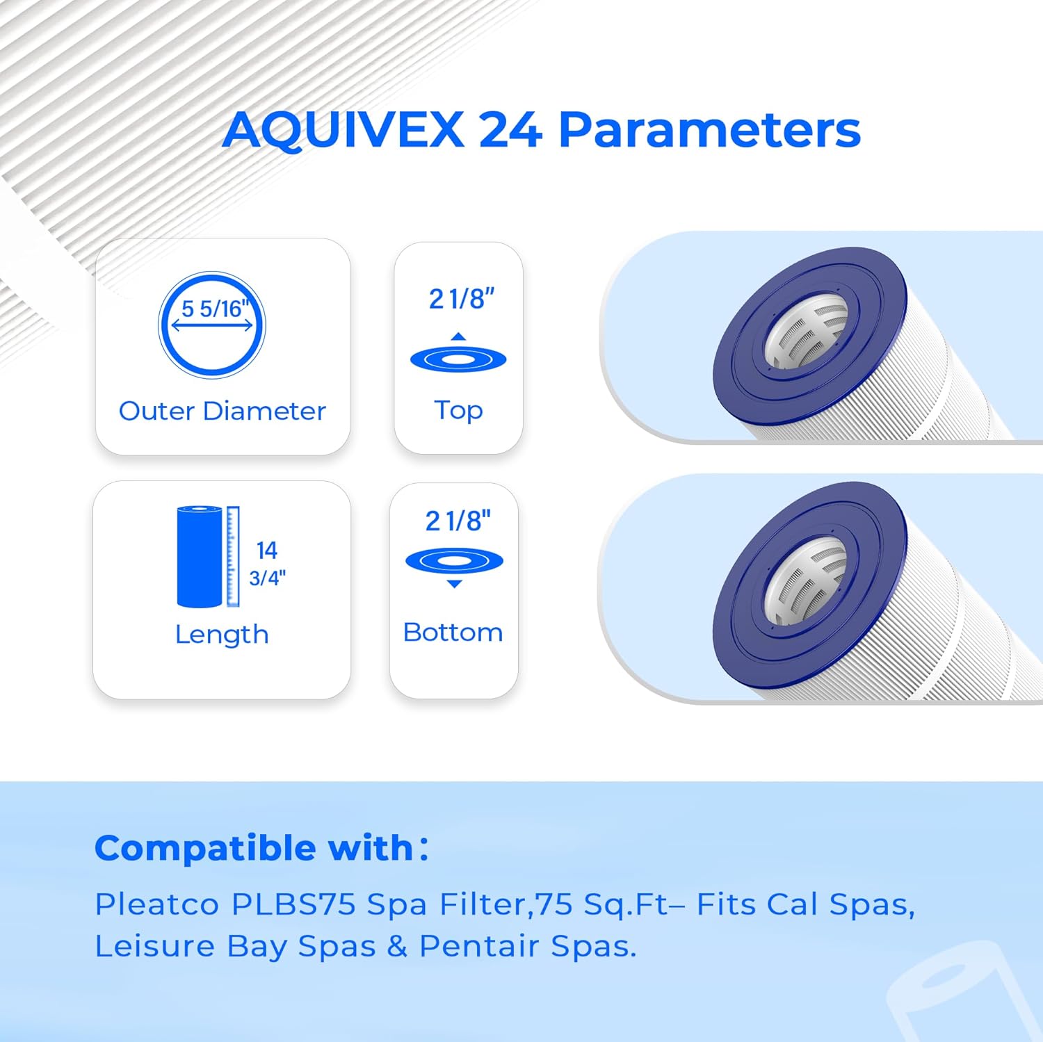 PLBS75 Spa Filter Cartridge, Compatible with Pentair R173600, Unicel C-5374, Aladdin 17540, Baleen AK-40081, Darlly 50651, Filbur FC-2971, Leisure Bay S2/GS Spa, Rec Warehouse 303433 (2 Pack)