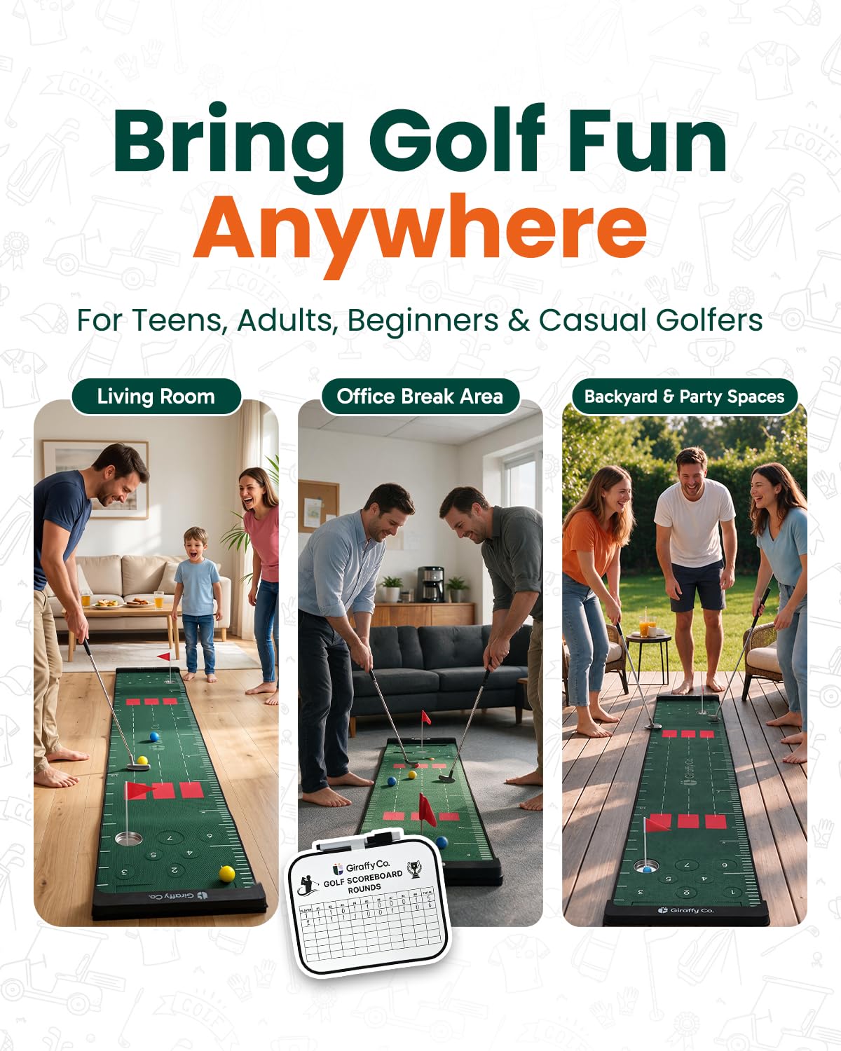 GIRAFFYCO Golf Putting Matte Set, Indoor Golfspiel Familie, Party & Büro