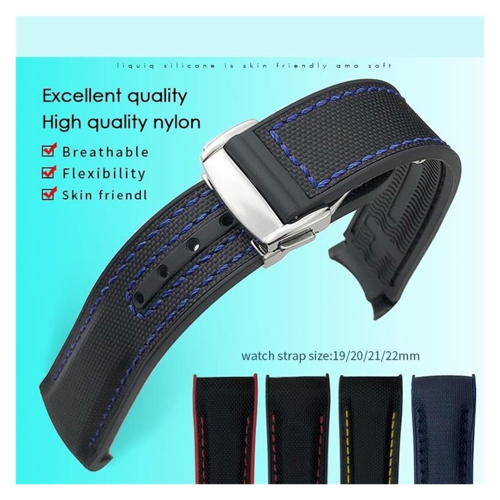 Cinturino in nylon e gomma siliconica compatibile con Omega