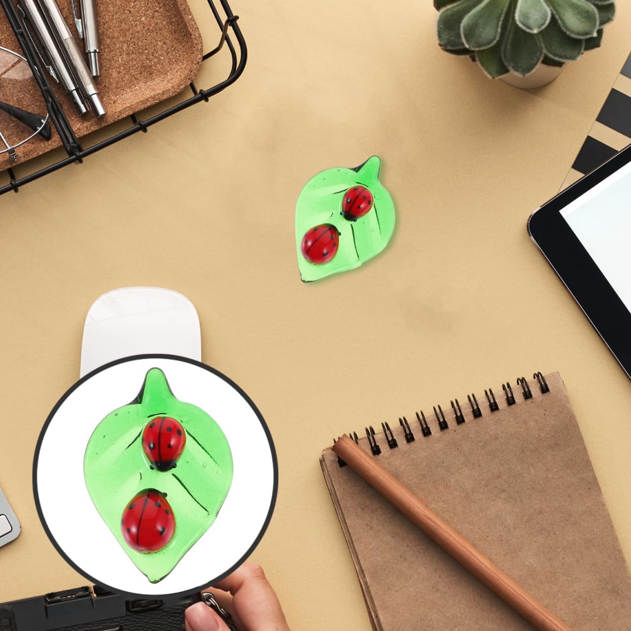 BESTOYARD Hand-Blown Glass Ladybug Figurine on Leaf Colorful Miniature Collectible Desktop Ornament for Home and Office Decoration Compact Size Glass Craft - Image 6