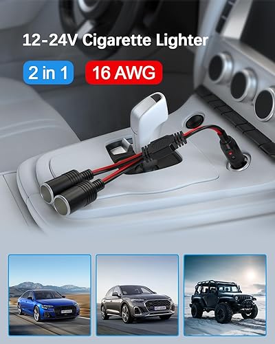 Miniatura 6 de Adaptador divisor de encendedor de cigarrillos para automóvil, 2 enchufes, cable de extensión de salida múltiple de 12 V-24 V, doble enchufe hembra