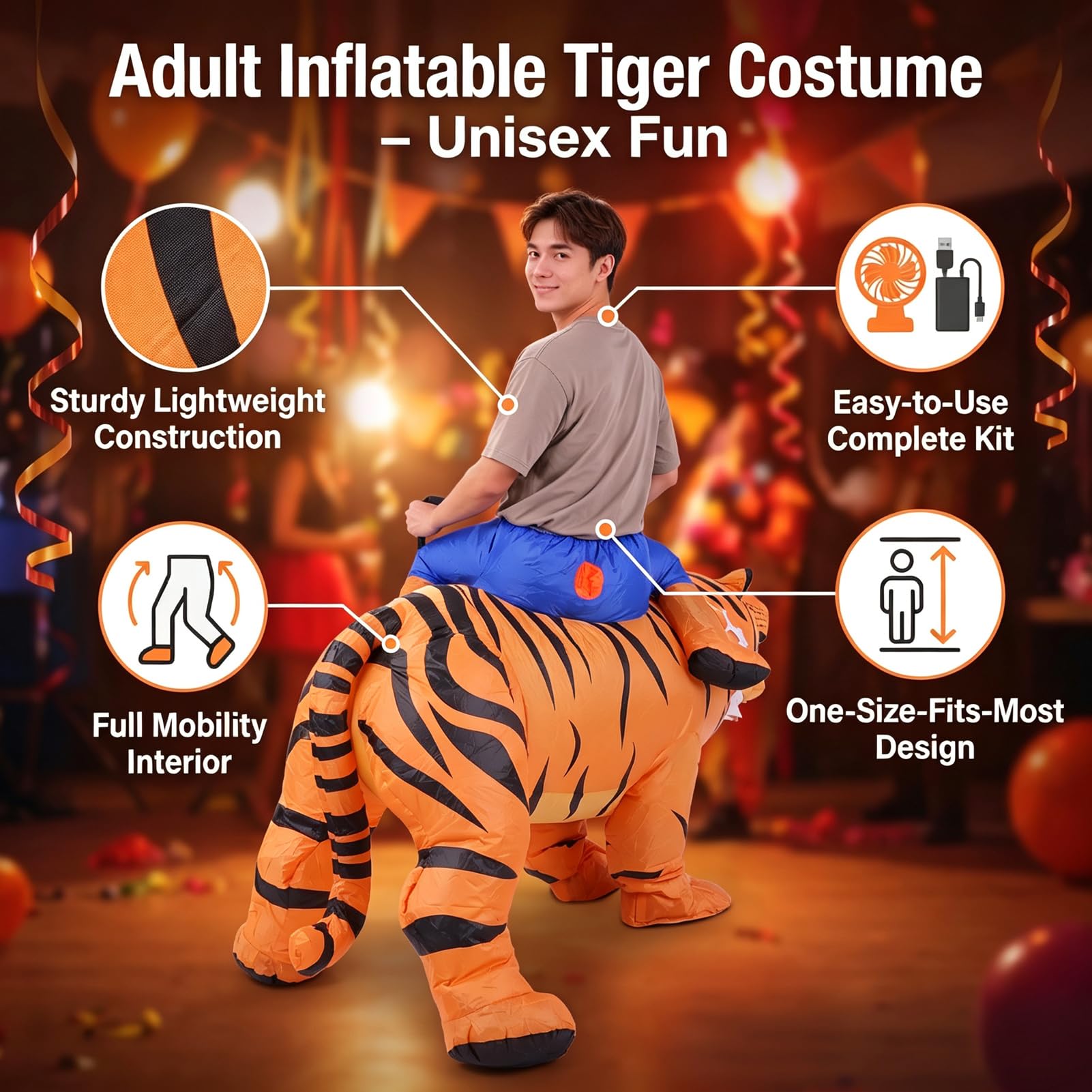 Costume da Tigre Gonfiabile Taglia Unica per Cosplay di Feste