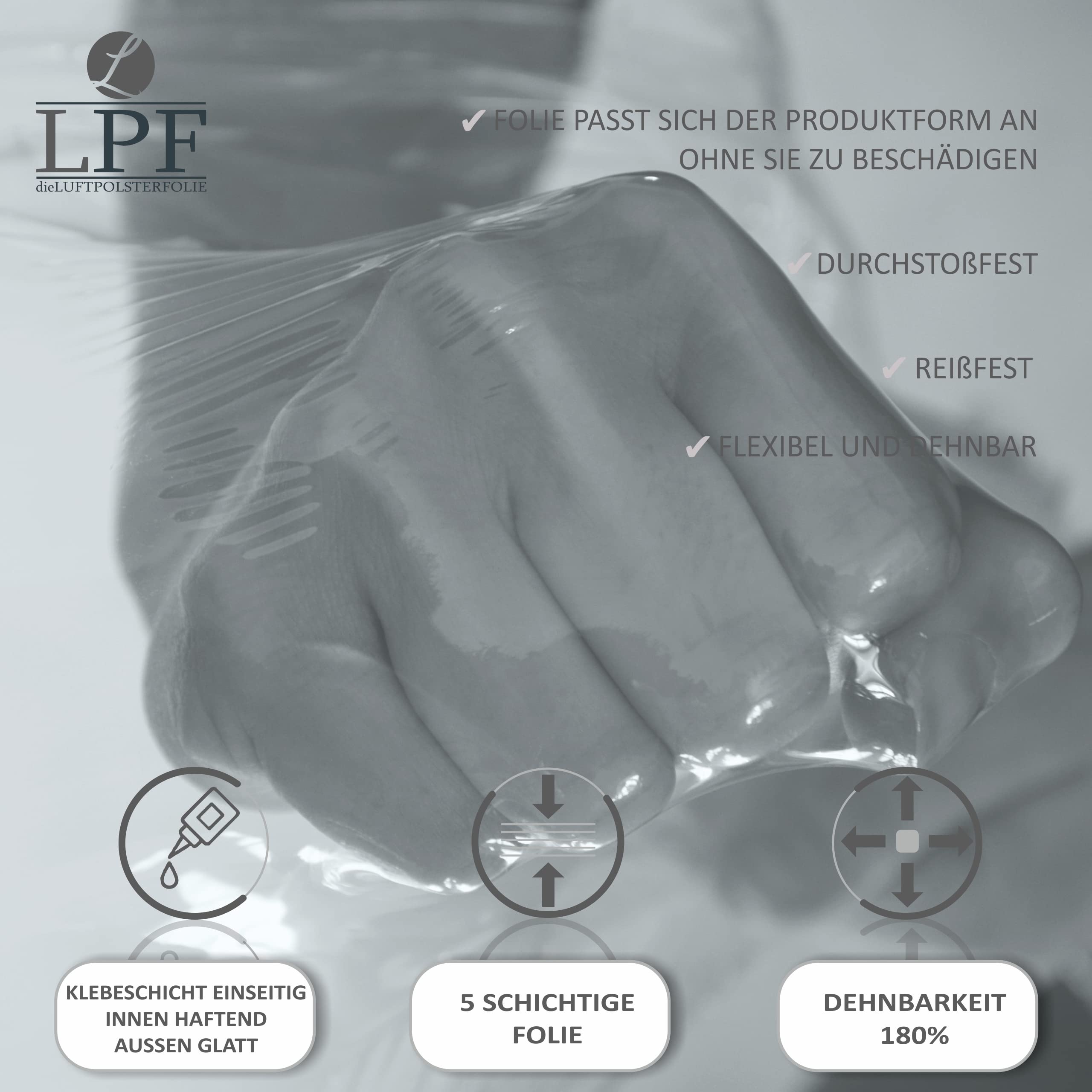 LPF® - 5 Rollen Stretchfolie Transparent Wickelfolie Handstretchfolie 1,5Kg 50cm 500mm Verpackungsmaterial - Verpackungsfolie - Folie Für Möbel – Umzugsfolie (5)