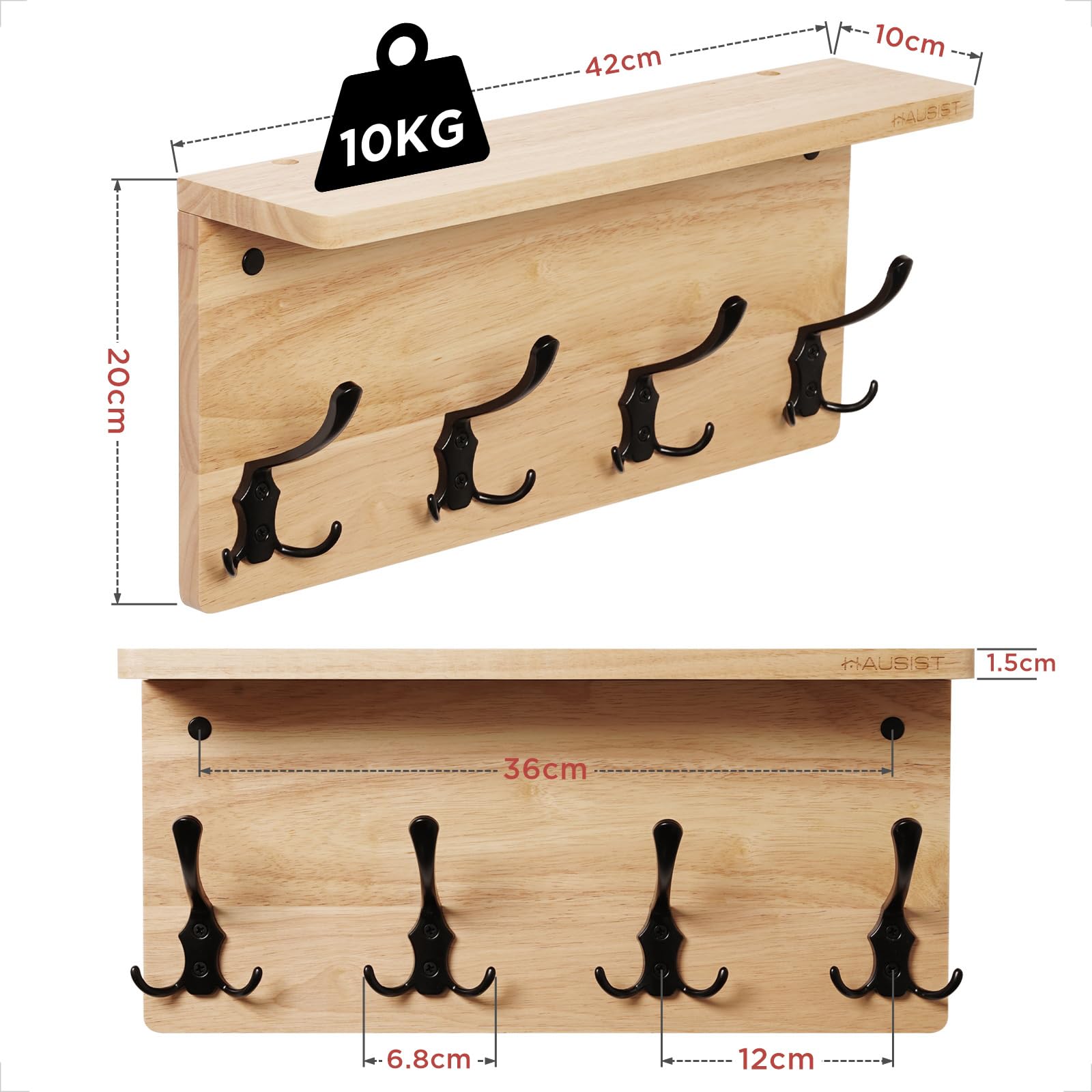Perchero de Pared de Madera con Estante