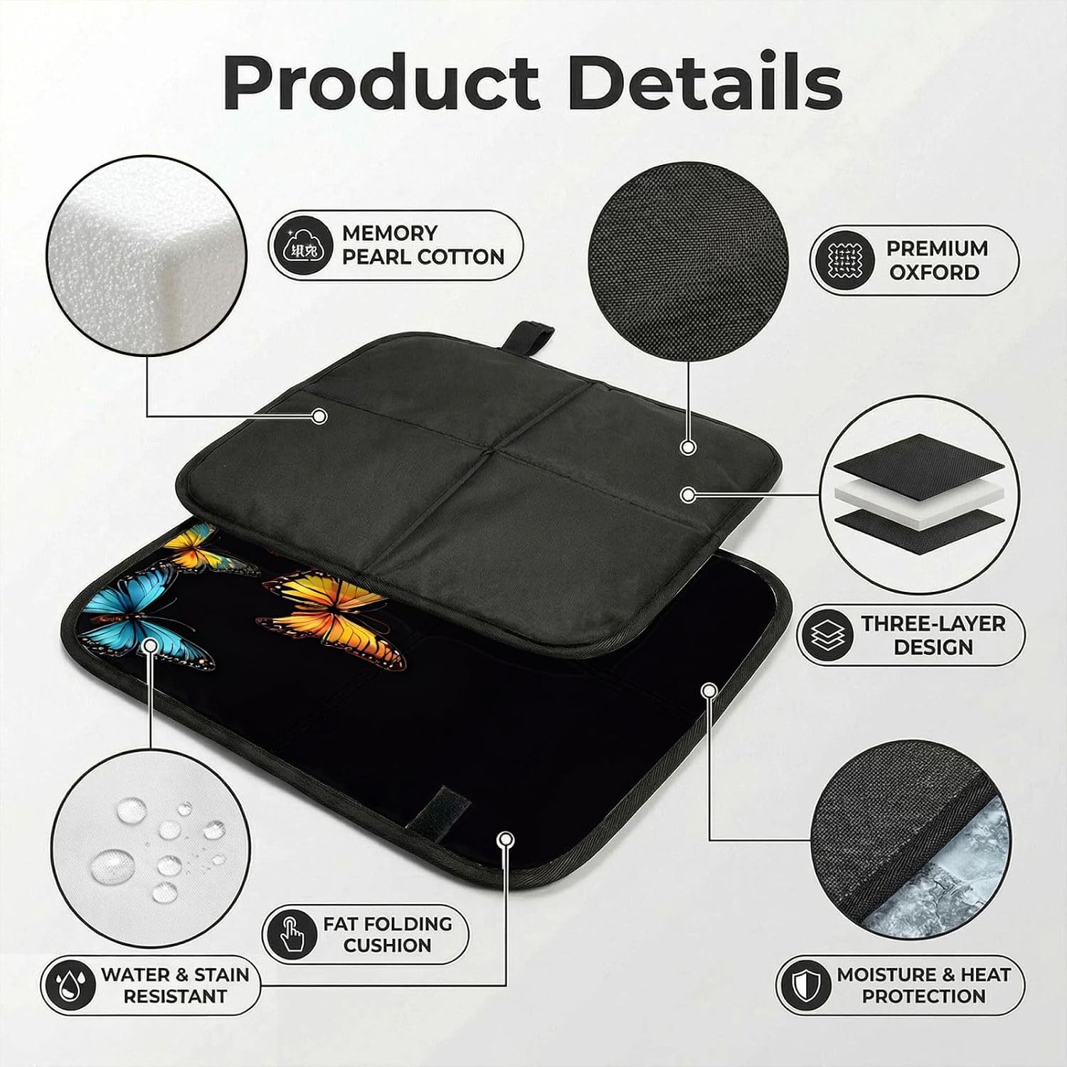 (Pretty Butterfly) Sitting Pad Foldable Seat Cushion Lightweight Camping Seat Mat with Hook for Outdoor Hiking Picnic Camping