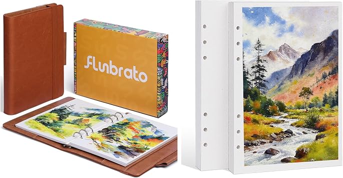 Watercolor Sketchbook A5 Bundle with Refill Paper, 100% Cotton Cold Press 300GSM 140LB, 24 Sheets + 48 Sheets Hot Press Refill, Dual-Sided Texture, Refillable Journal for Mixed Media