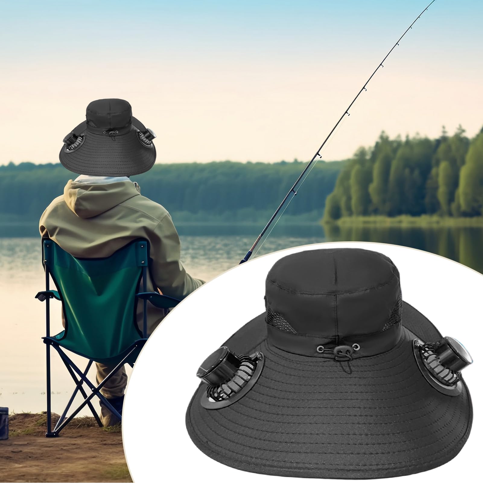 Sombrero Hombre Verano con Ventilador Solar, Gorra Ventilador, 3 Velocidades, USB, ala Ancha Y Resistente a Los Rayos UV, para Actividades Aire Libre, Montañismo, Pesca, Circunferencia: 48-56cm