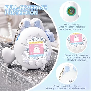 Jirai Kei Bunny 4-in-1セット たまごっちパラダイス用 - 3Dバニーイヤーシリコンケース、ホログラフィックフェイスプレート、フラワーダイヤルキャップ&ハートチャーム - かわいい美的Y2K 女の子へのギフトホワイト